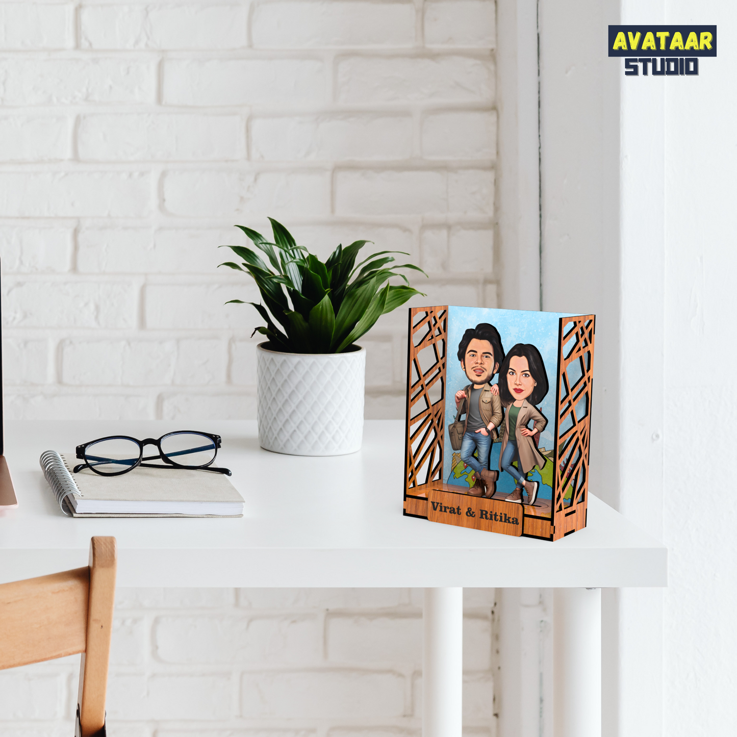 Avataar Studio Personalized Gift for Husband, Wife, Boyfriend, Girlfriend Character Caricature Photo Frame Unique Design Customized Gift for Friends & Family Return Gift (COUPLE 8 BOX)