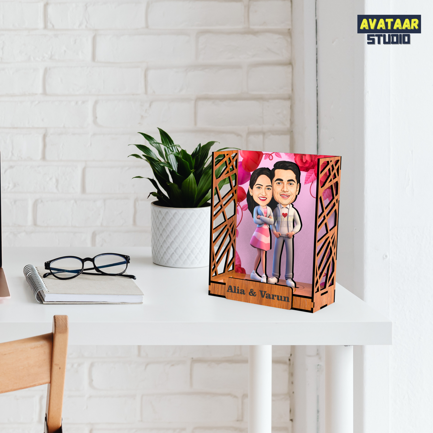 Avataar Studio Personalized Gift for Husband, Wife, Boyfriend, Girlfriend Character Caricature Photo Frame Unique Design Customized Gift for Friends & Family Return Gift (Couple 3 BOX)