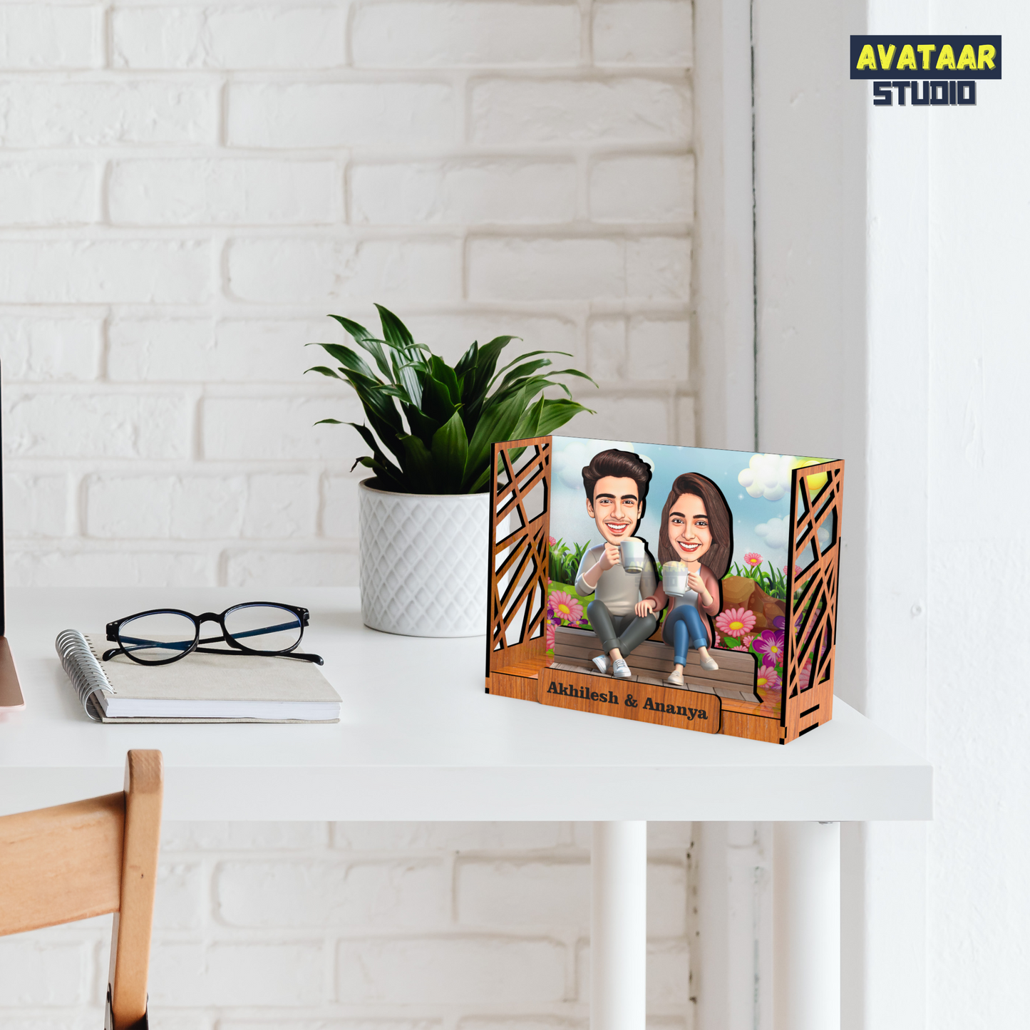 Avataar Studio Personalized Gift for Husband, Wife, Boyfriend, Girlfriend Character Caricature Photo Frame Unique Design Customized Gift for Friends & Family Return Gift (COUPLE 11 BOX)