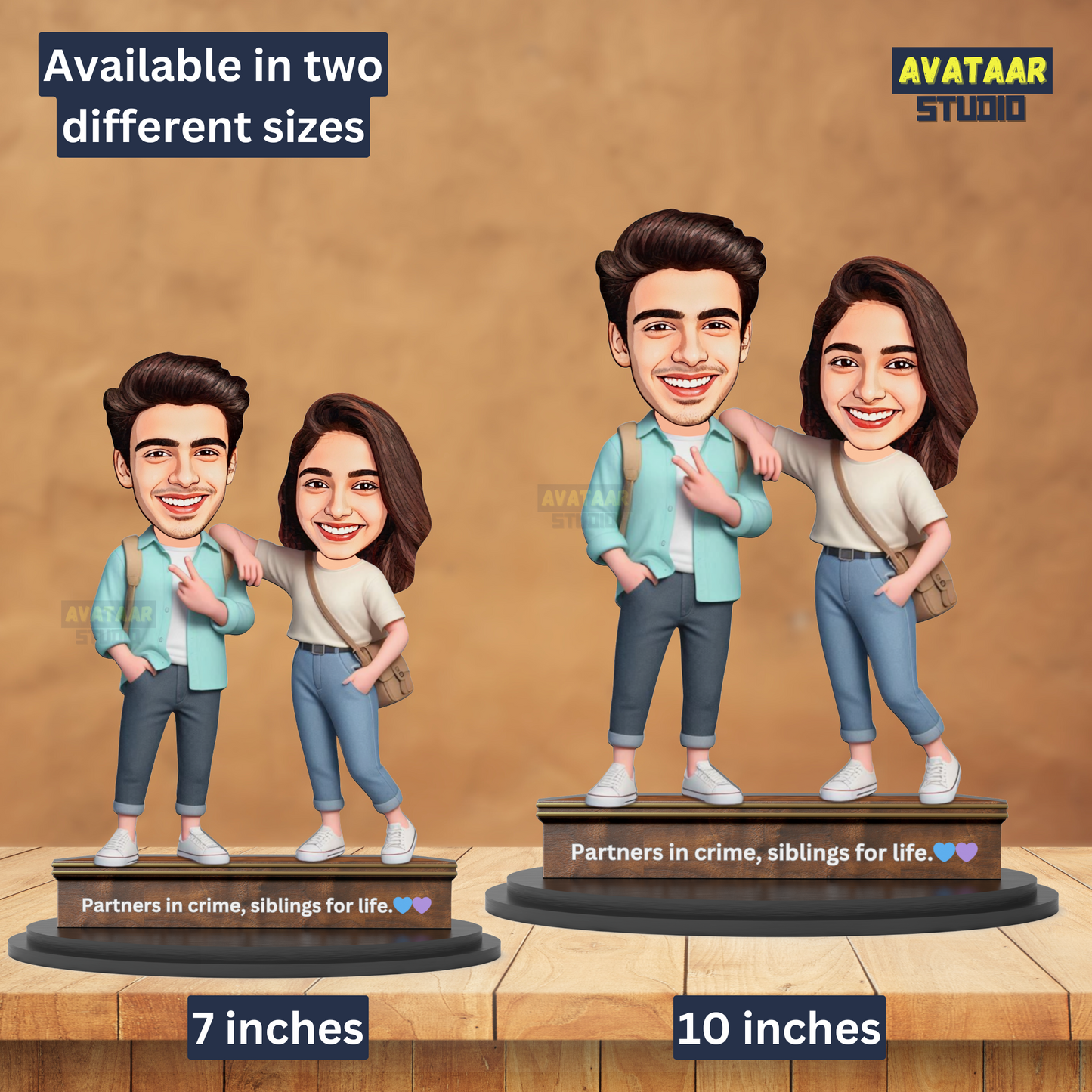 Avatar Studio Personalized Gift for Brother, Sister, Friends Character Caricature Photo Frame Unique Design Customized Gift for Bhai Dooj & Rakshabandhan (BRO SIS - 2)