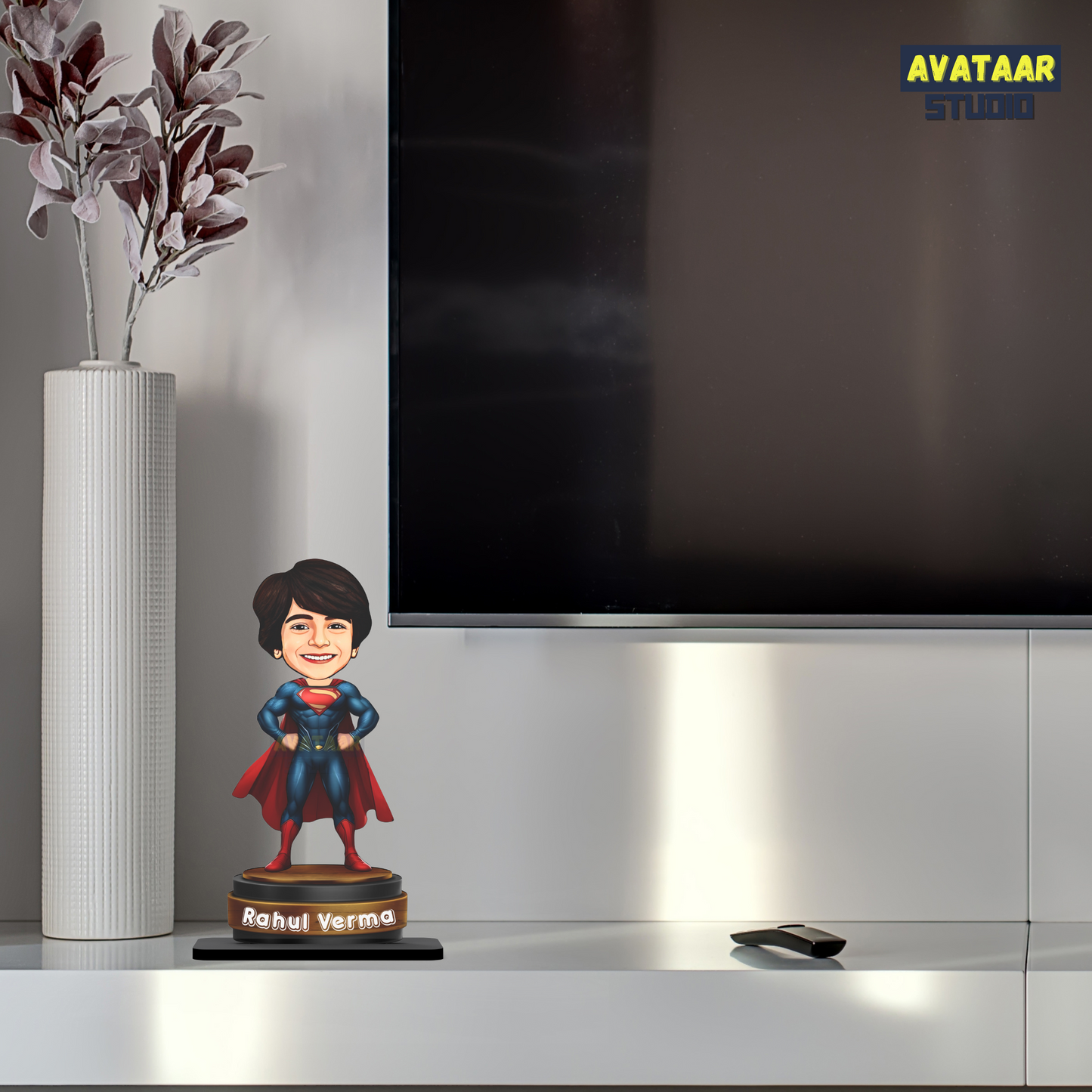 AVATAAR STUDIO Personalized Gift for Kids, Friends Character Caricature Photo Frame Unique Design Customized Gift for Children, Return Gift Idea (SUPERMAN, 7 INCHES, With Name)