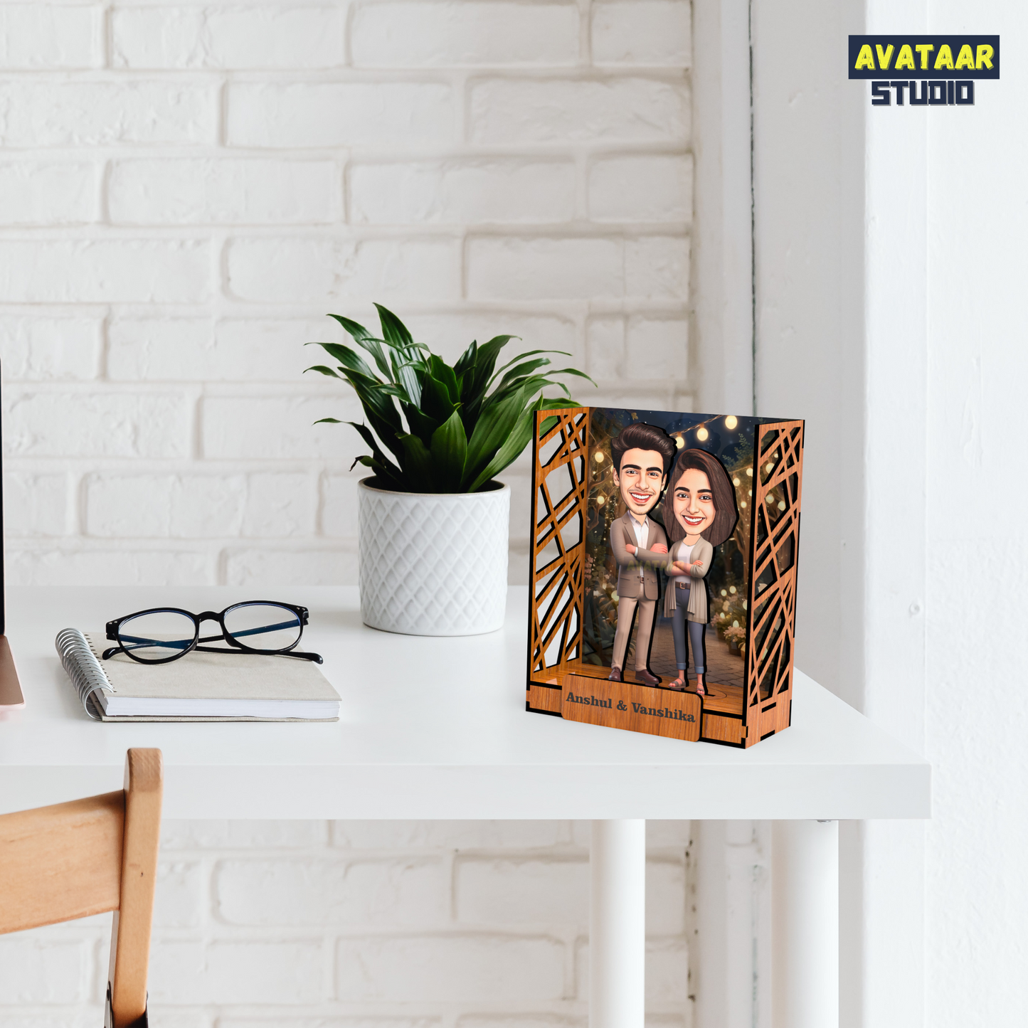 Avataar Studio Personalized Gift for Husband, Wife, Boyfriend, Girlfriend Character Caricature Photo Frame Unique Design Customized Gift for Friends & Family Return Gift (COUPLE 9 BOX)