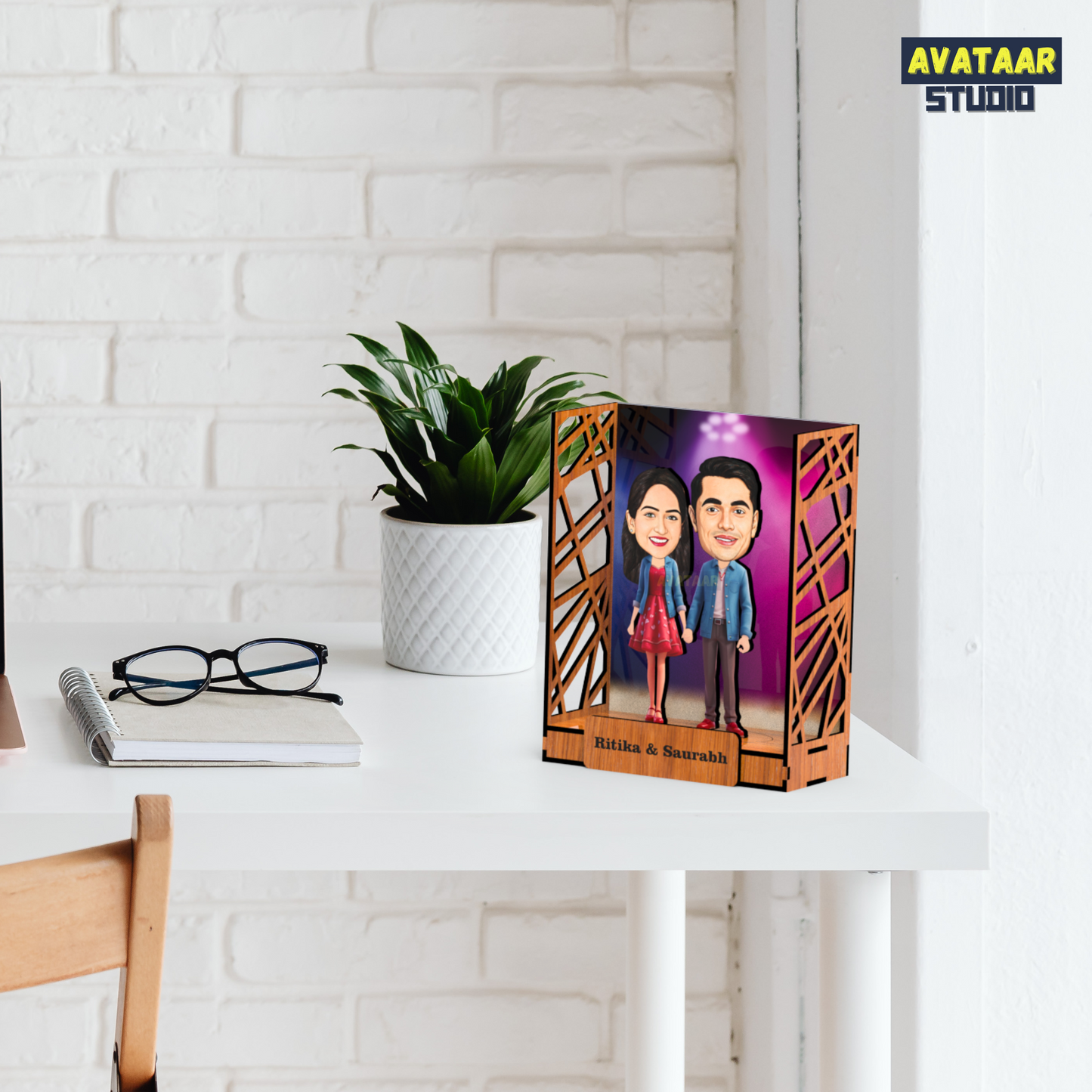 Avataar Studio Personalized Gift for Husband, Wife, Boyfriend, Girlfriend Character Caricature Photo Frame Unique Design Customized Gift for Friends & Family Return Gift (Couple 5 BOX)