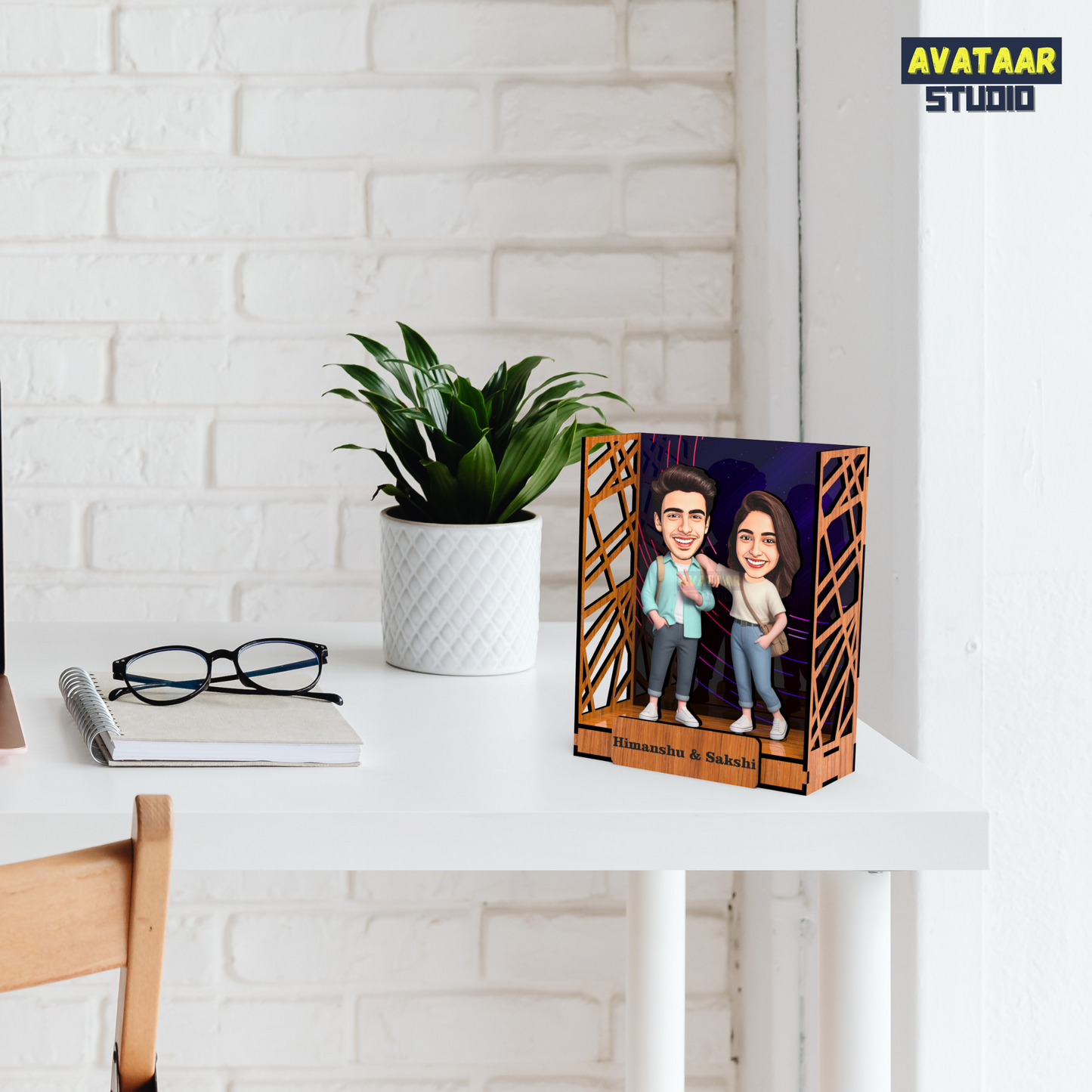 Avataar Studio Personalized Gift for Husband, Wife, Boyfriend, Girlfriend Character Caricature Photo Frame Unique Design Customized Gift for Friends & Family Return Gift (BRO SIS 2 BOX)