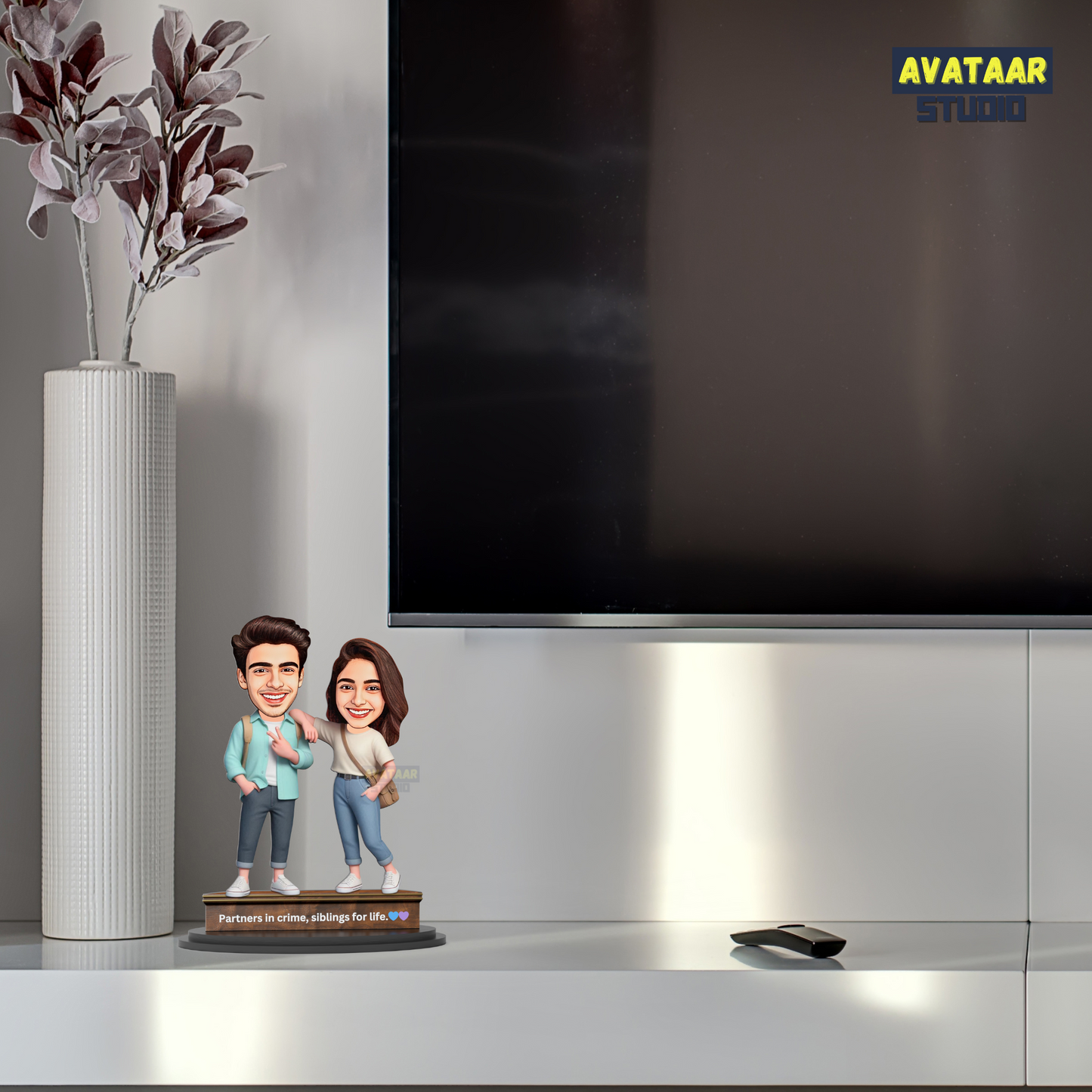 Avatar Studio Personalized Gift for Brother, Sister, Friends Character Caricature Photo Frame Unique Design Customized Gift for Bhai Dooj & Rakshabandhan (BRO SIS - 2)