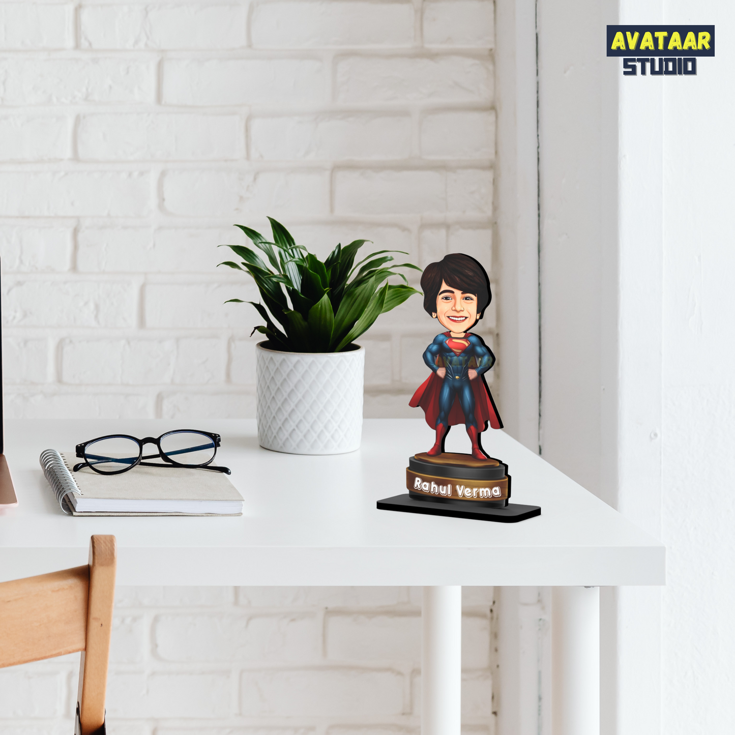 AVATAAR STUDIO Personalized Gift for Kids, Friends Character Caricature Photo Frame Unique Design Customized Gift for Children, Return Gift Idea (SUPERMAN, 7 INCHES, With Name)