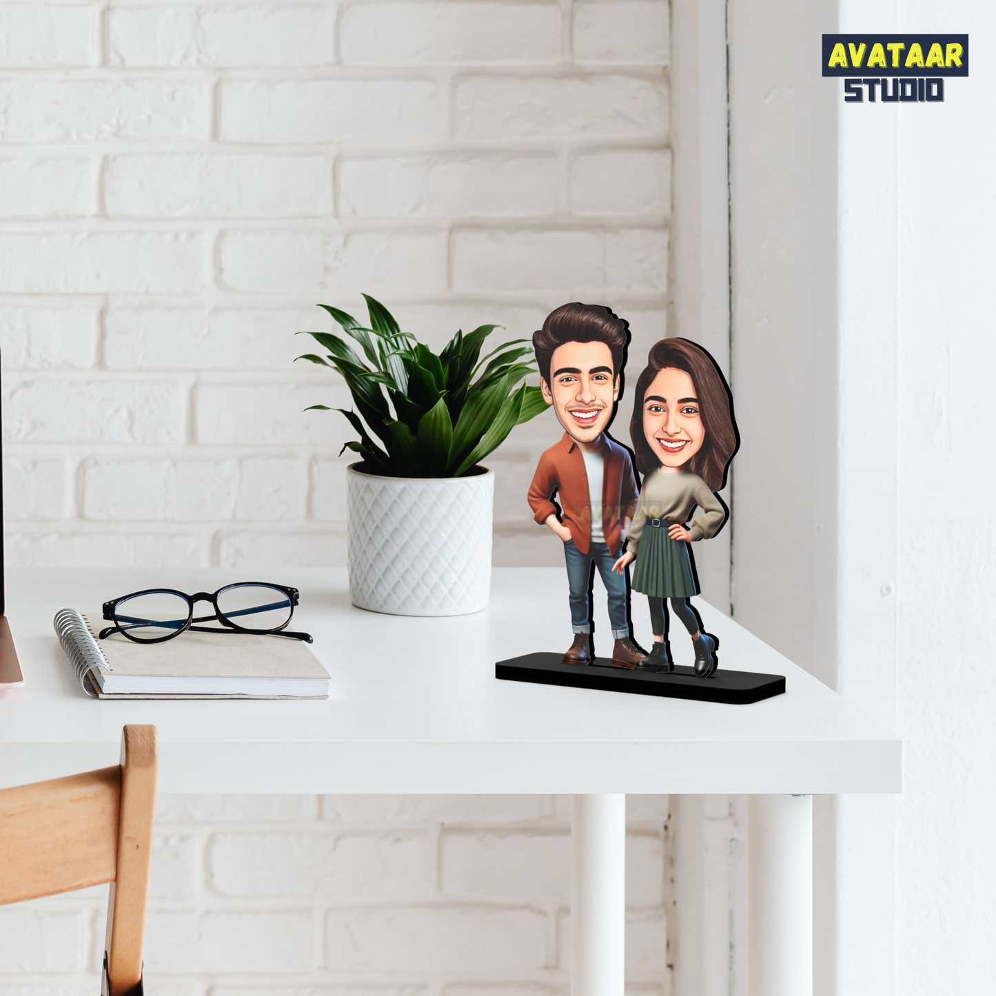 Avatar Stand Personalized Gift for Husband, Wife, Boyfriend, Girlfriend Character Caricature Photo Frame Unique Design Customized Gift for Friends & Family Return Gift (Couple 14)
