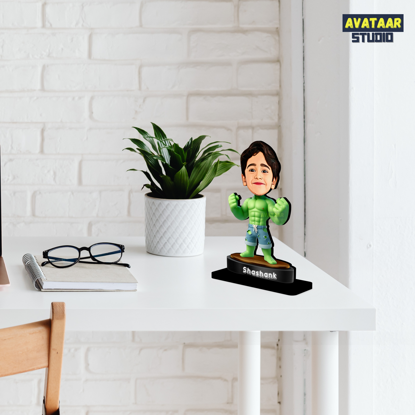 AVATAAR STUDIO Personalized Gift for Kids, Friends Character Caricature Photo Frame Unique Design Customized Gift for Children, Return Gift Idea (HULK, With Name)