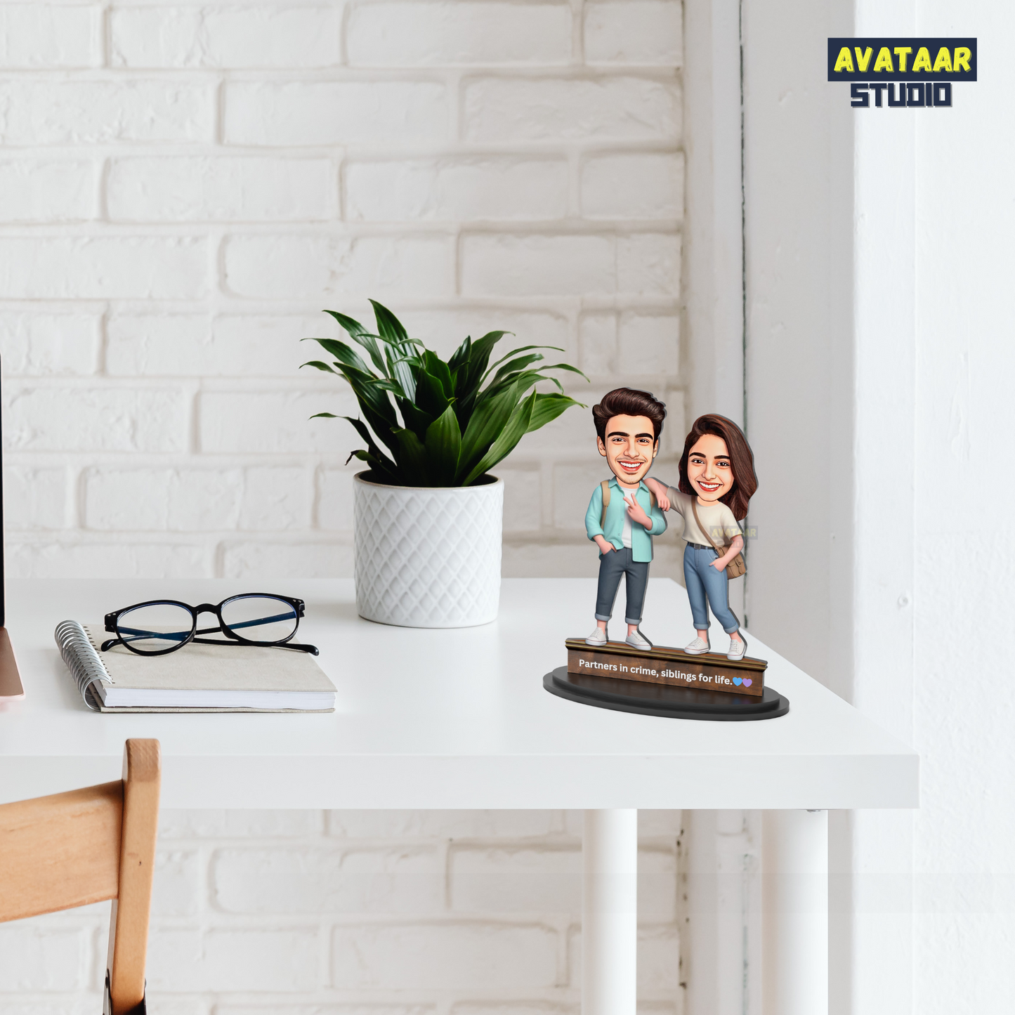 Avatar Studio Personalized Gift for Brother, Sister, Friends Character Caricature Photo Frame Unique Design Customized Gift for Bhai Dooj & Rakshabandhan (BRO SIS - 2)