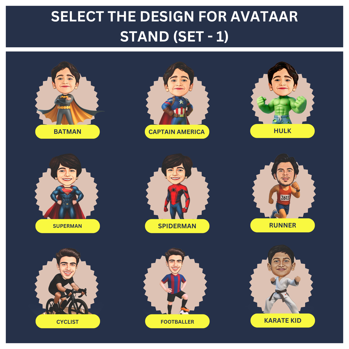 Personalized Rakhi Gift Combo Caricature Rakhi with Detachable Magnet Avataar Stand and Name Keychain for Brother Kids and Adults (Combo 1 - Rakhi + Avataar Stand + Name Keychain)