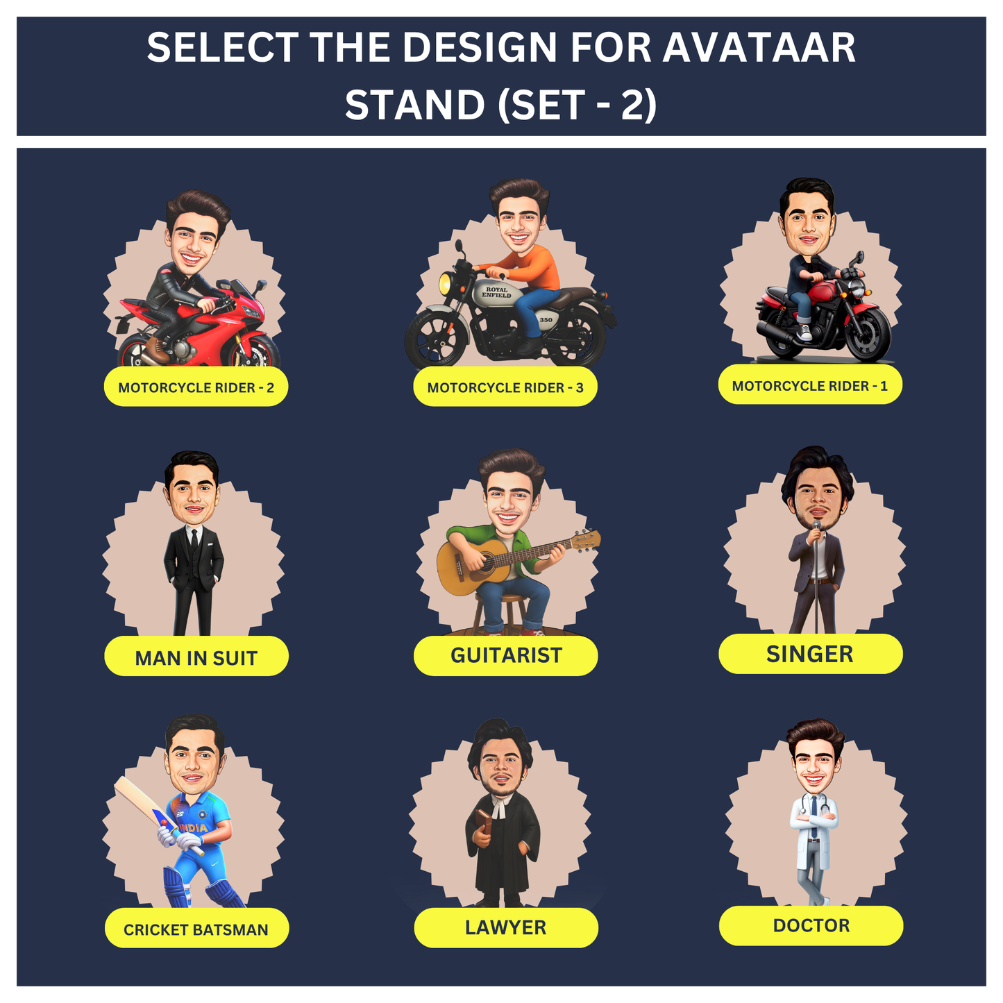 Personalized Rakhi Gift Combo Caricature Rakhi with Detachable Magnet Avataar Stand and Name Keychain for Brother Kids and Adults (Combo 1 - Rakhi + Avataar Stand + Name Keychain)