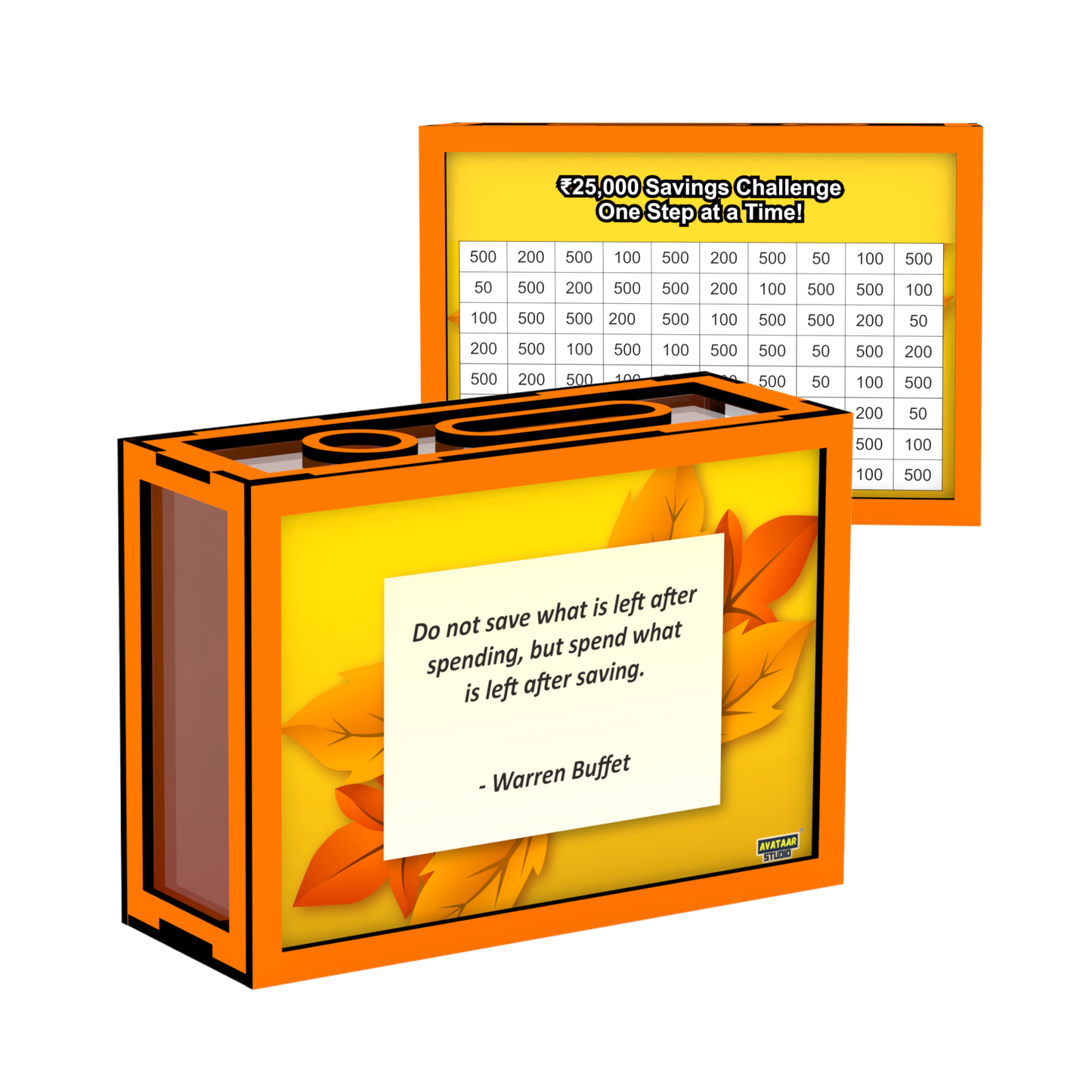 Wooden Money Saving Box for Adults & Kids – Target ₹25,000 / ₹1,00,000 | Colorful Coin Bank with Number Tracker & Transparent Sides | Piggy Bank, Savings Box Gift Idea (Design 3)