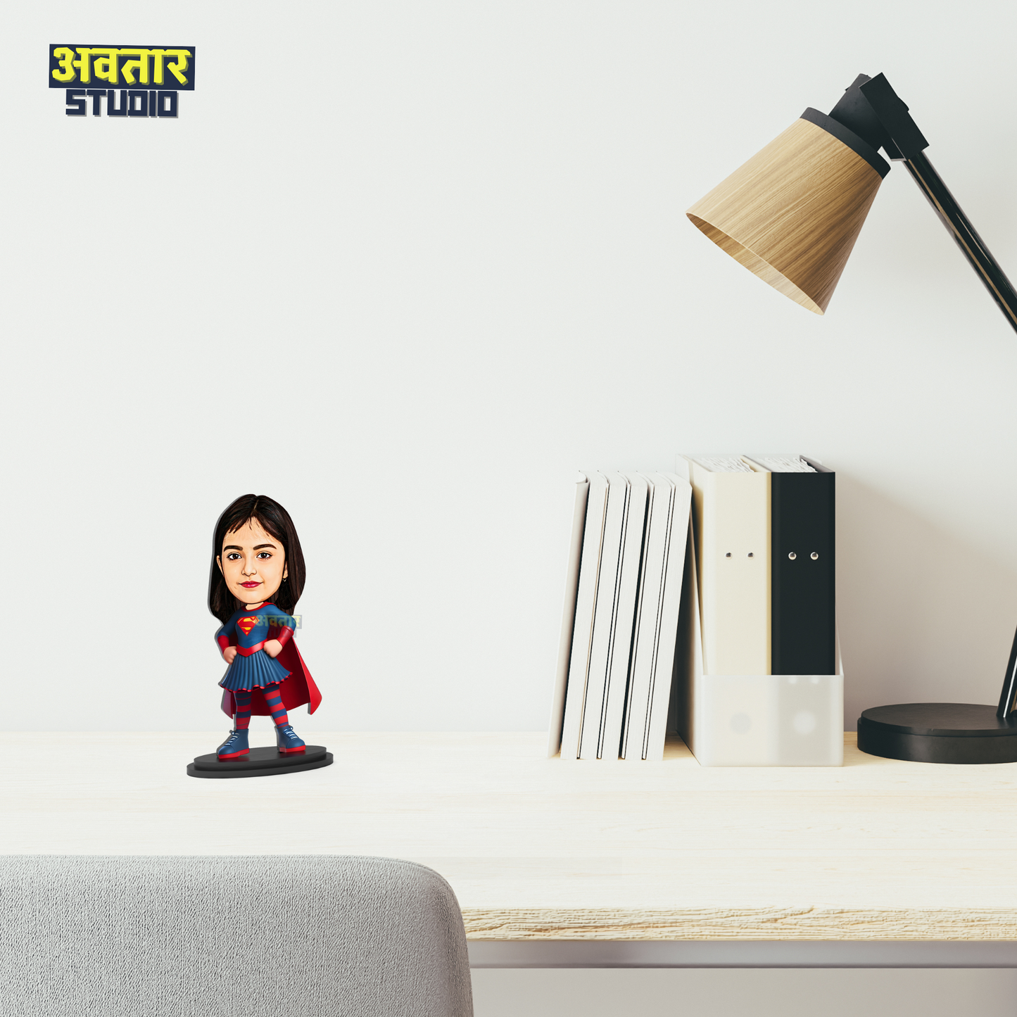Avatar Stand Personalized Gift for Kids, Brother, Friends, Character Caricature Photo Frame Unique Design Customized Gift for Friends & Family Return Gift (SuperGirl)