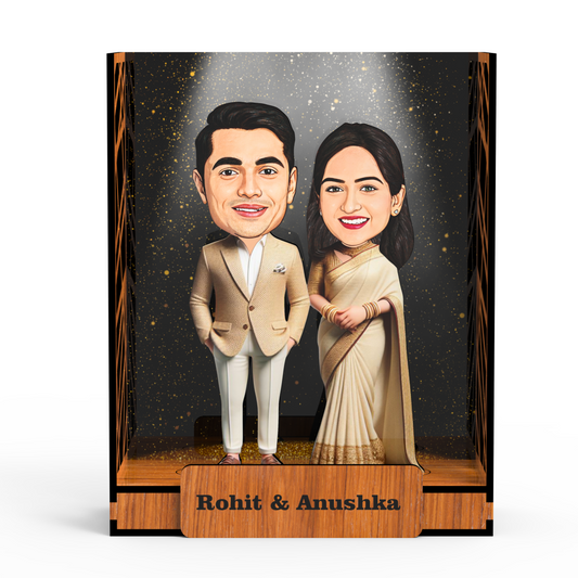 Avataar Studio Personalized Gift for Husband, Wife, Boyfriend, Girlfriend Character Caricature Photo Frame Unique Design Customized Gift for Friends & Family Return Gift (Wedding Couple Box)