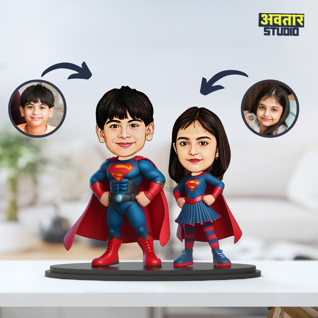 Avatar Stand Personalized Gift for Kids, Brother, Friends, Character Caricature Photo Frame Unique Design Customized Gift for Friends & Family Return Gift (SuperHeroes Stand)