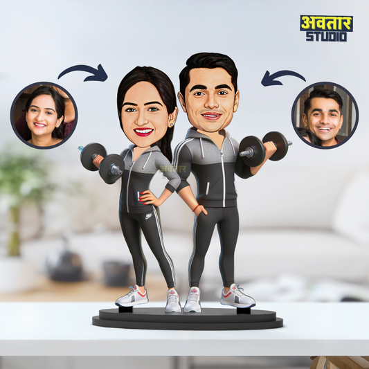 Avatar Studio Personalized Gift for Wife, Husband, Girlfriend, Boyfriend, Friends Character Caricature Photo Frame Unique Design Customized Gift for Friends & Family (Gym Couple)
