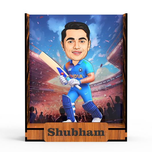 Avataar Studio Personalized Gift for Husband, Wife, Boyfriend, Girlfriend Character Caricature Photo Frame Unique Design Customized Gift for Friends & Family Return Gift (CRICKET BATSMAN BOX)