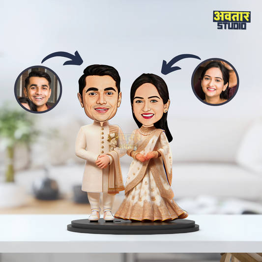 Avatar Stand Personalized Gift for Husband, Wife, Boyfriend, Girlfriend Character Caricature Photo Frame Unique Design Customized Gift for Friends & Family Return Gift (Wedding Couple Pose)
