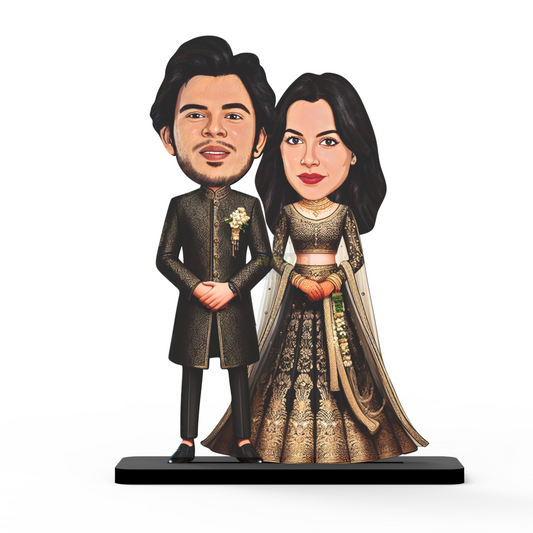 Avataar Stand Personalized Gift for Husband, Wife, Boyfriend, Girlfriend Character Caricature Photo Frame Unique Design Customized Gift for Friends & Family Return Gift (Wedding Couple 4)