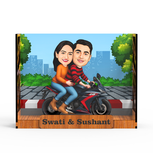 Avataar Studio Personalized Gift for Husband, Wife, Boyfriend, Girlfriend Character Caricature Photo Frame Unique Design Customized Gift for Friends & Family Return Gift (COUPLE MOTORCYCLE RIDER BOX)