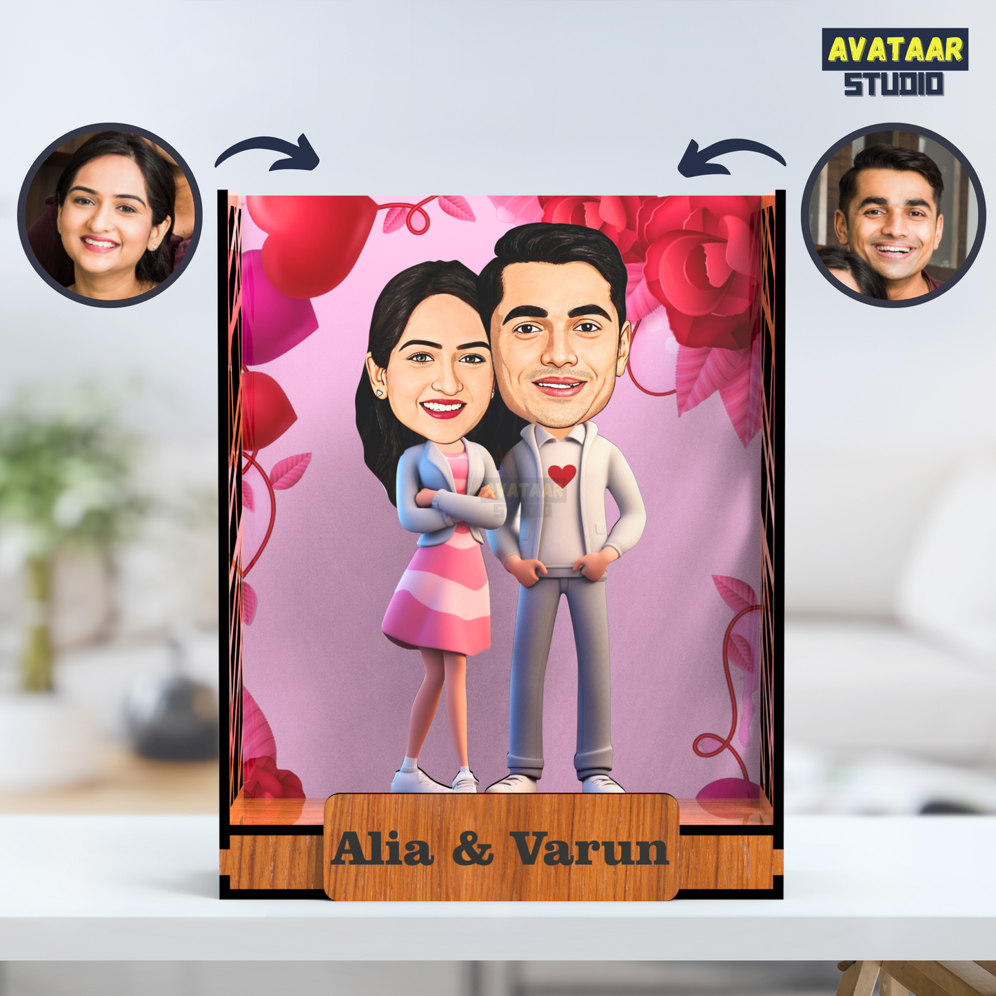 Avataar Studio Personalized Gift for Husband, Wife, Boyfriend, Girlfriend Character Caricature Photo Frame Unique Design Customized Gift for Friends & Family Return Gift (Couple 3 BOX)