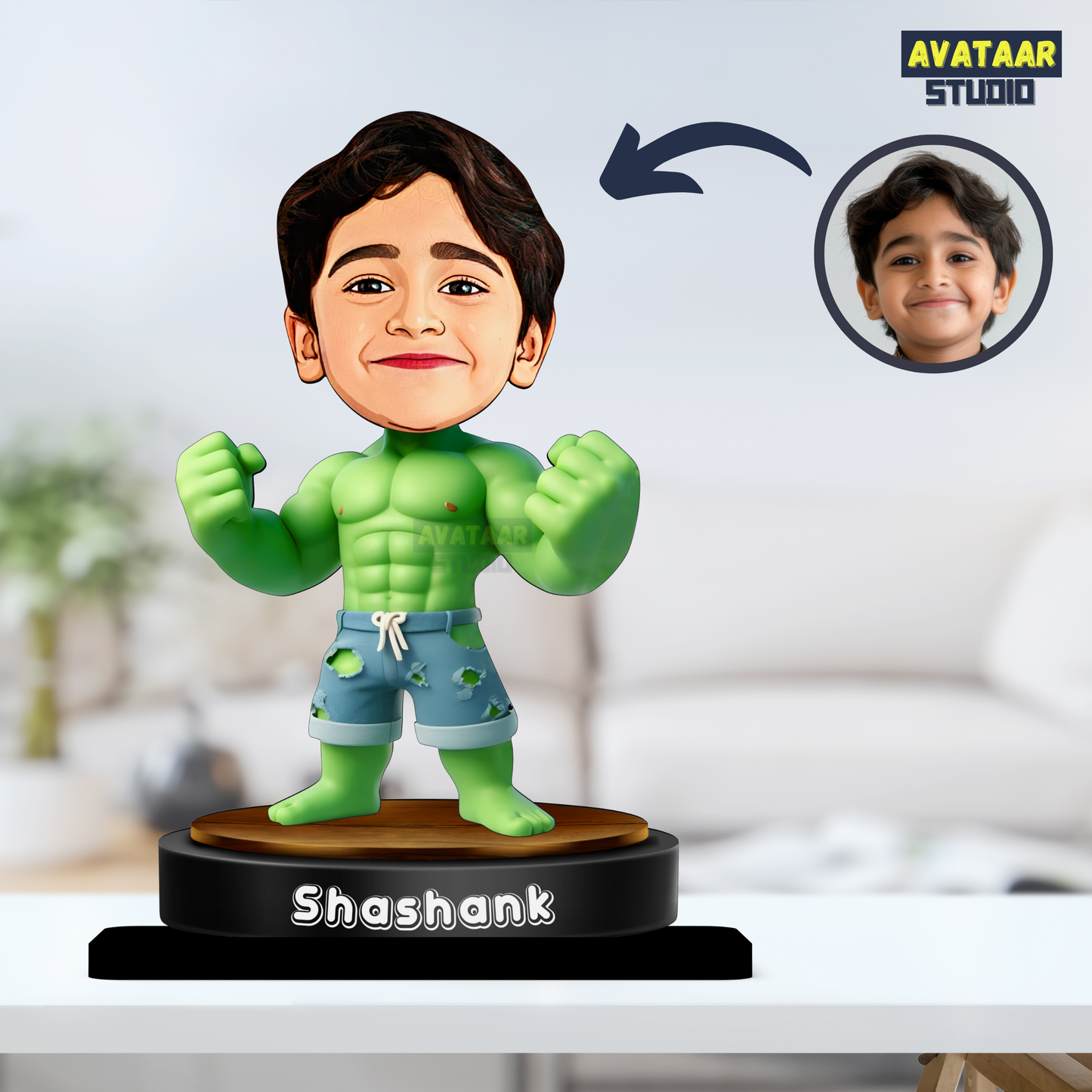 AVATAAR STUDIO Personalized Gift for Kids, Friends Character Caricature Photo Frame Unique Design Customized Gift for Children, Return Gift Idea (HULK, With Name)