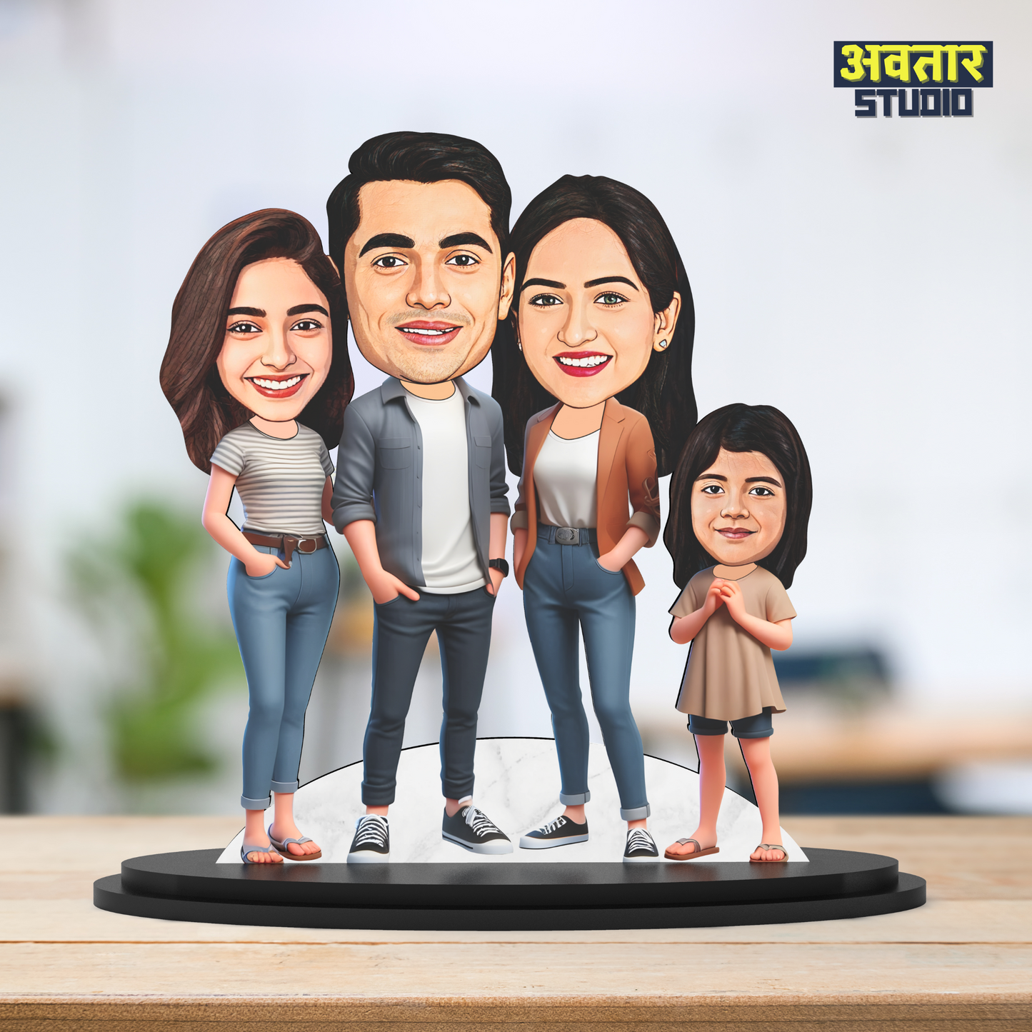 Avatar Studio Personalized Gift for Husband, Wife, Kids, Sister, Brother Character Caricature Photo Frame Unique Design Customized Gift for Friends & Family (Family of Four - 3)