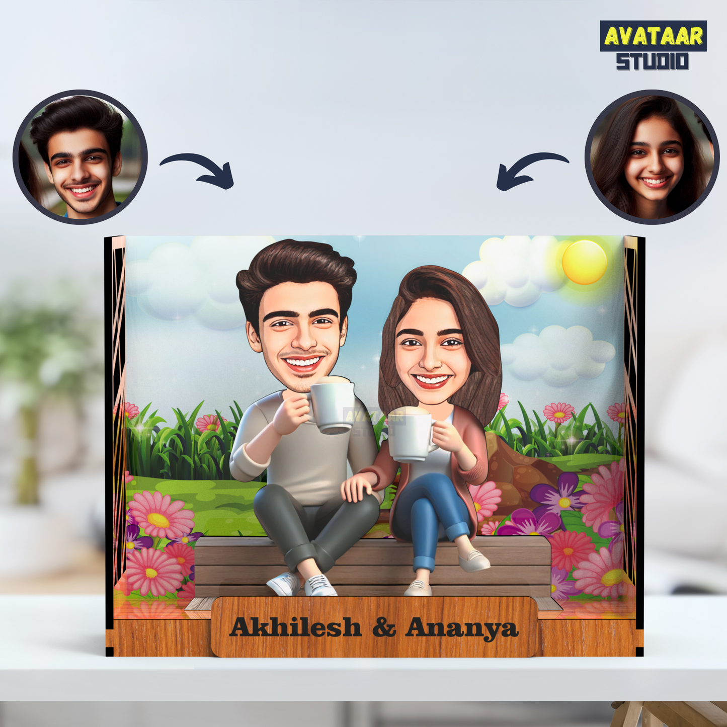 Avataar Studio Personalized Gift for Husband, Wife, Boyfriend, Girlfriend Character Caricature Photo Frame Unique Design Customized Gift for Friends & Family Return Gift (COUPLE 11 BOX)