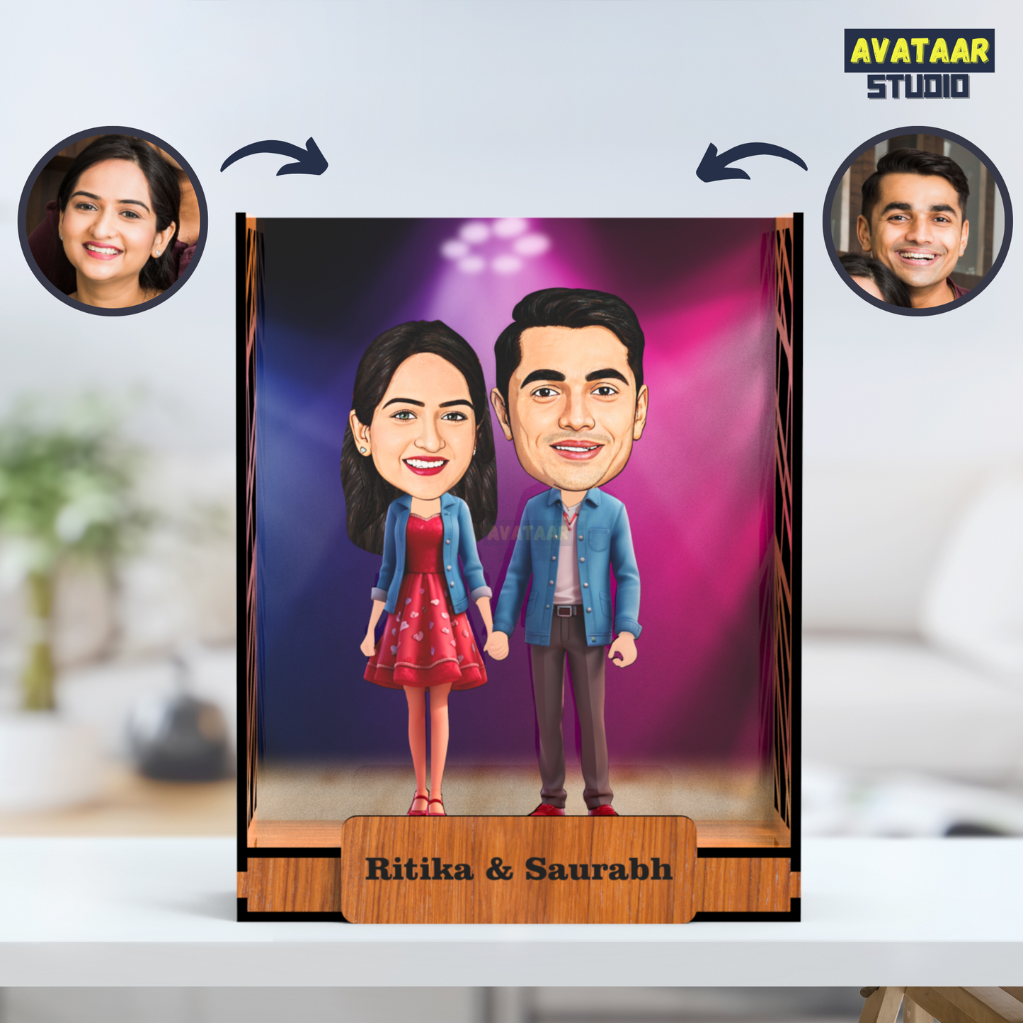 Avataar Studio Personalized Gift for Husband, Wife, Boyfriend, Girlfriend Character Caricature Photo Frame Unique Design Customized Gift for Friends & Family Return Gift (Couple 5 BOX)