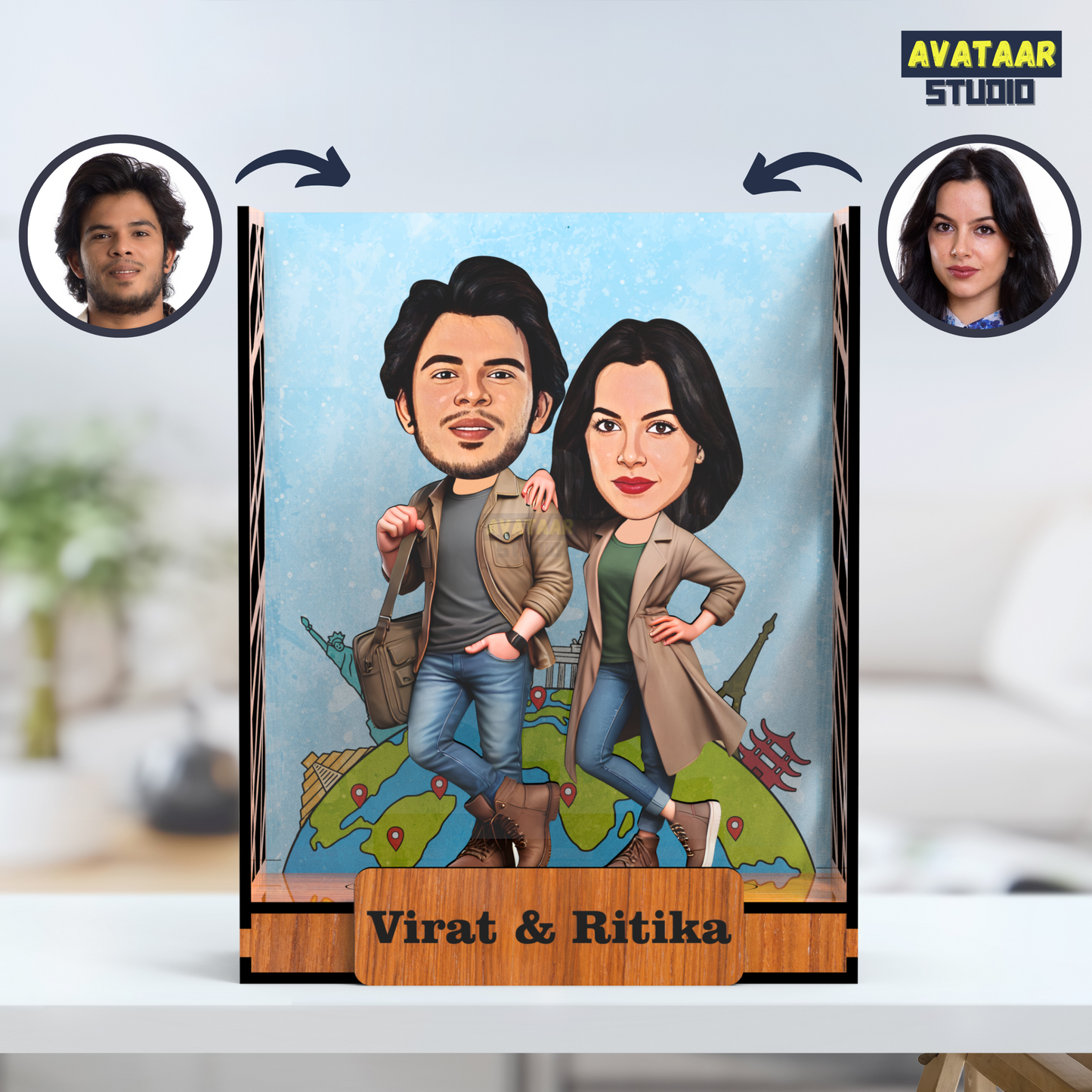 Avataar Studio Personalized Gift for Husband, Wife, Boyfriend, Girlfriend Character Caricature Photo Frame Unique Design Customized Gift for Friends & Family Return Gift (COUPLE 8 BOX)