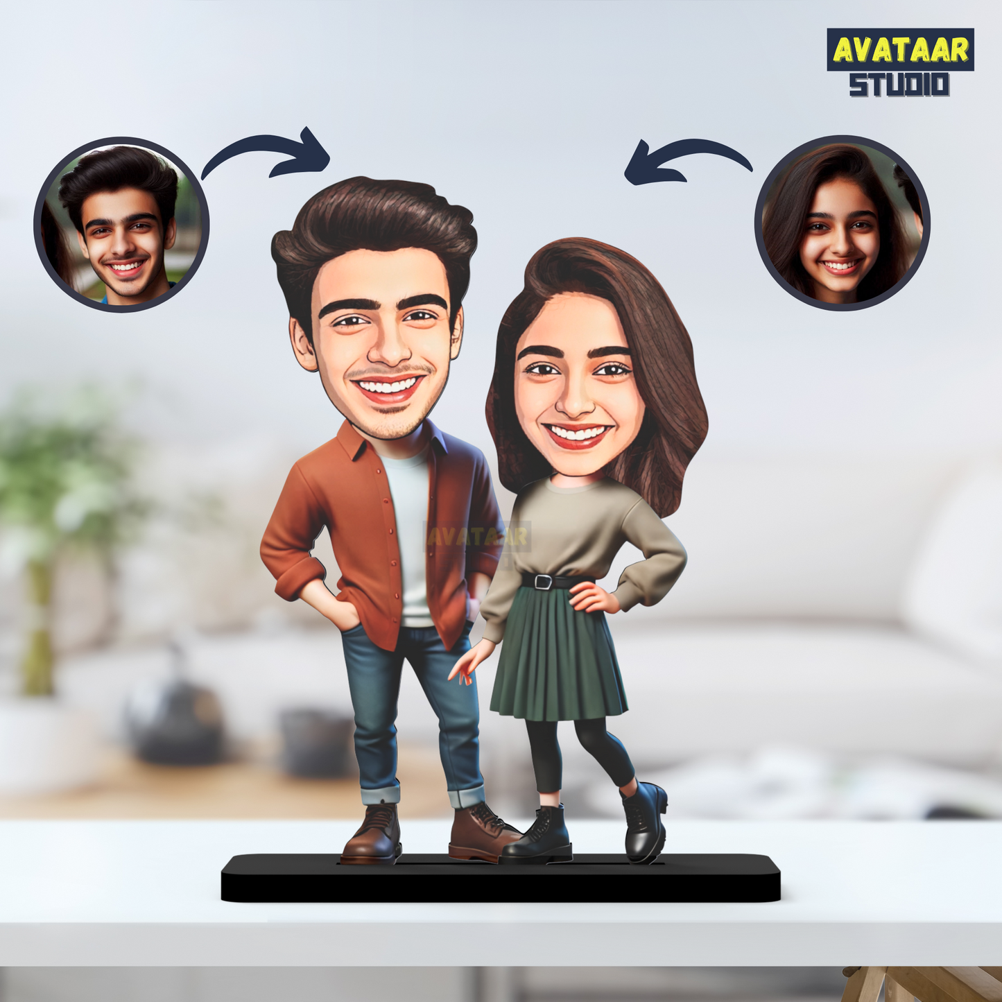 Avatar Stand Personalized Gift for Husband, Wife, Boyfriend, Girlfriend Character Caricature Photo Frame Unique Design Customized Gift for Friends & Family Return Gift (Couple 14)