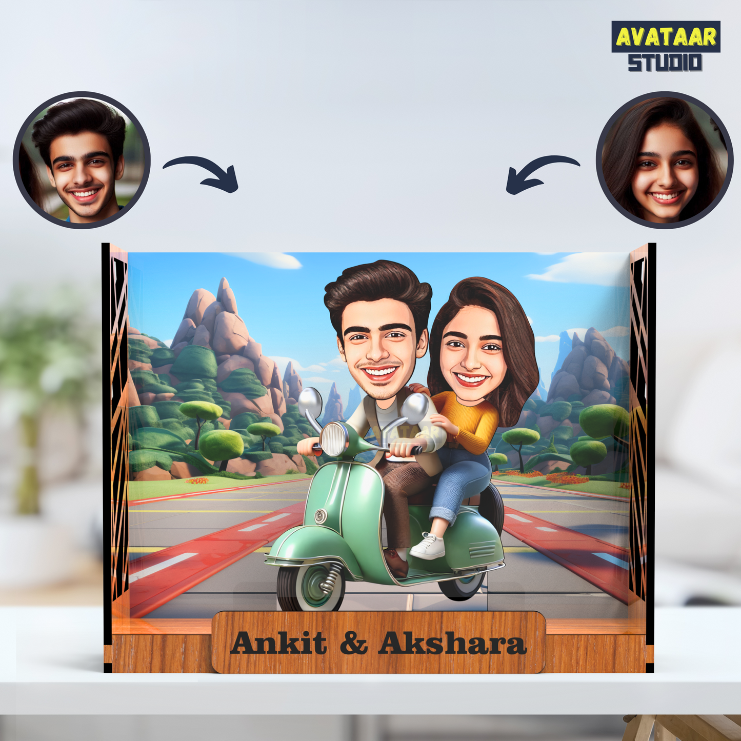 Avataar Studio Personalized Gift for Husband, Wife, Boyfriend, Girlfriend Character Caricature Photo Frame Unique Design Customized Gift for Friends & Family Return Gift (COUPLE 13 BOX)