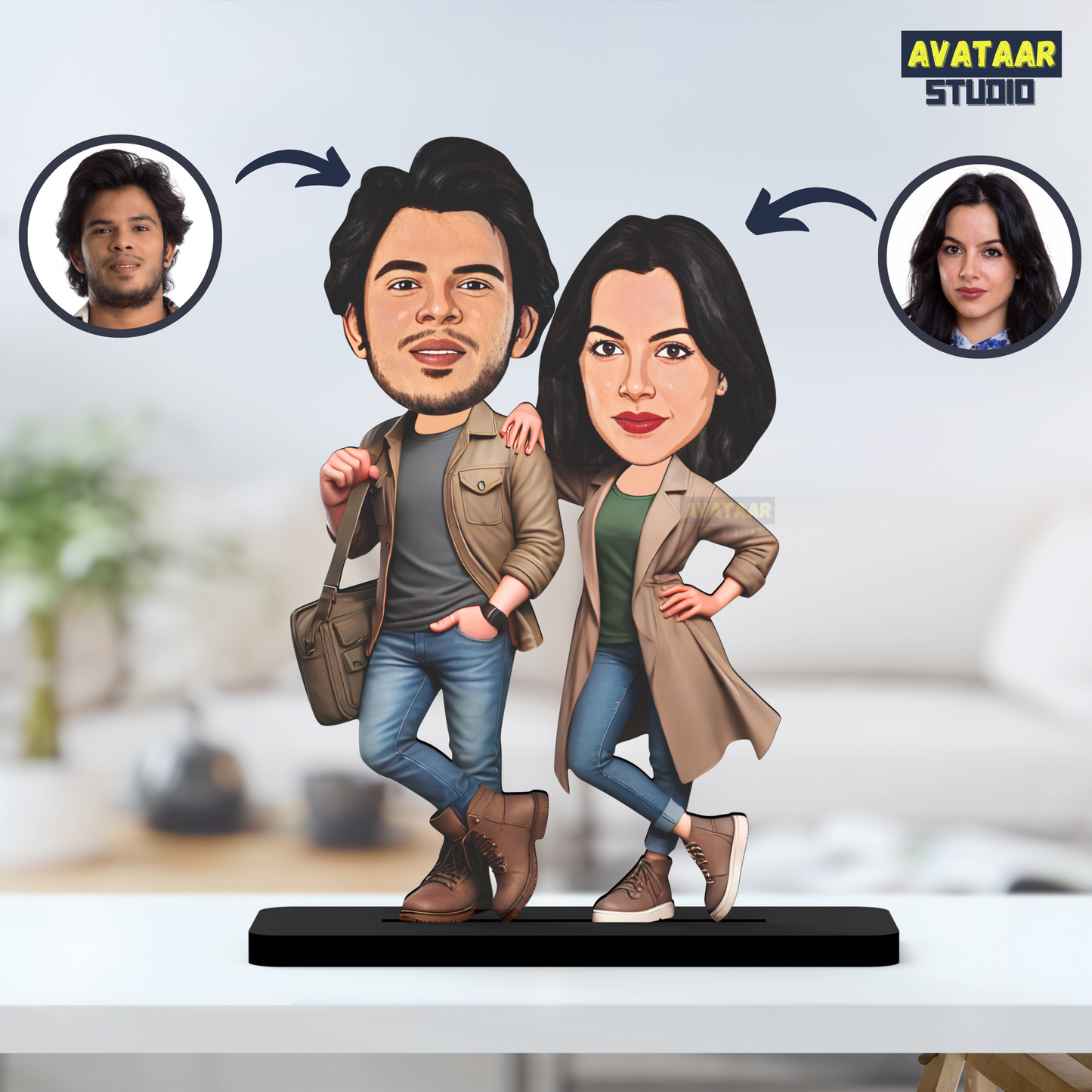 Avatar Stand Personalized Gift for Husband, Wife, Boyfriend, Girlfriend Character Caricature Photo Frame Unique Design Customized Gift for Friends & Family Return Gift (Couple 8)