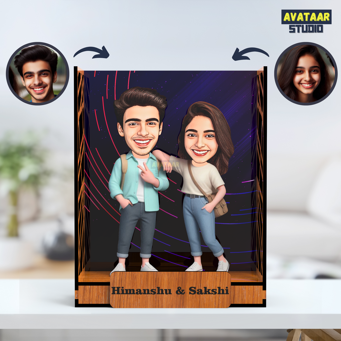 Avataar Studio Personalized Gift for Husband, Wife, Boyfriend, Girlfriend Character Caricature Photo Frame Unique Design Customized Gift for Friends & Family Return Gift (BRO SIS 2 BOX)