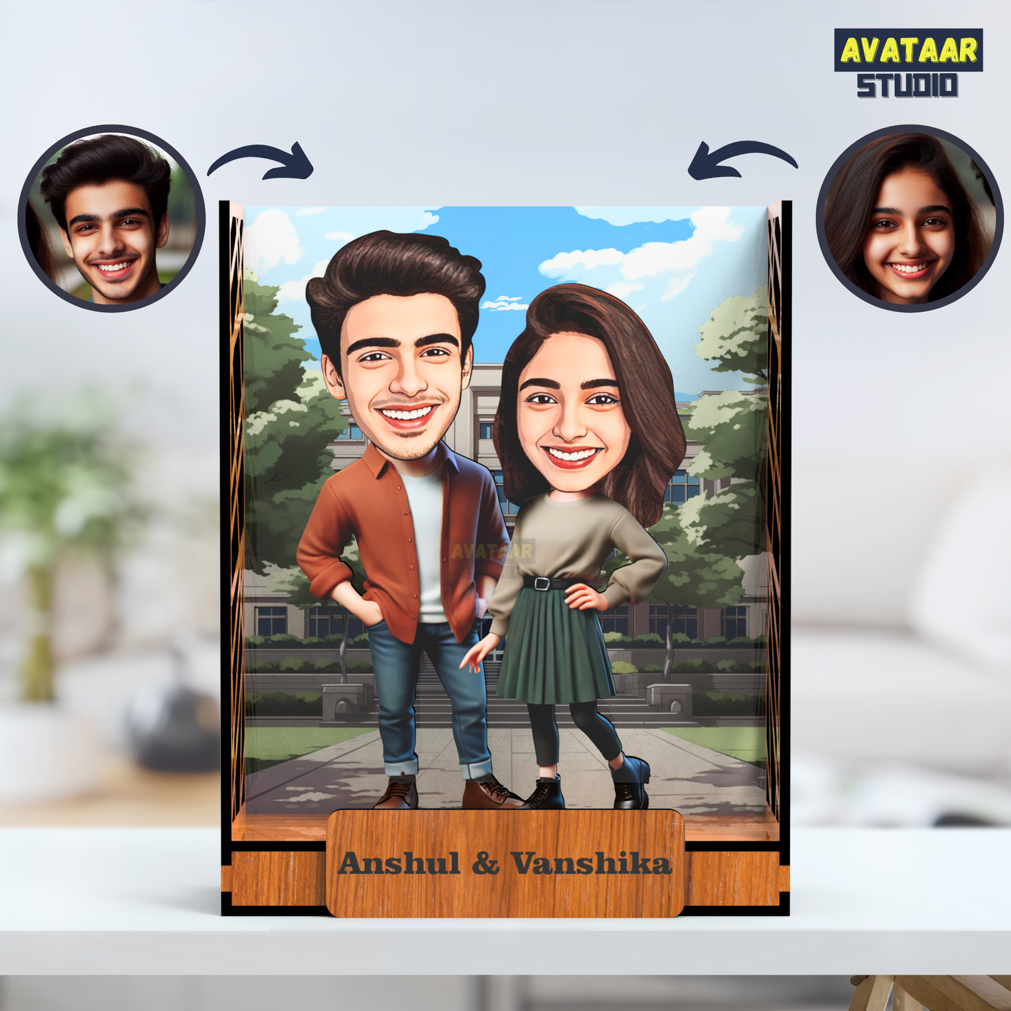 Avataar Studio Personalized Gift for Husband, Wife, Boyfriend, Girlfriend Character Caricature Photo Frame Unique Design Customized Gift for Friends & Family Return Gift (COUPLE 14 BOX)