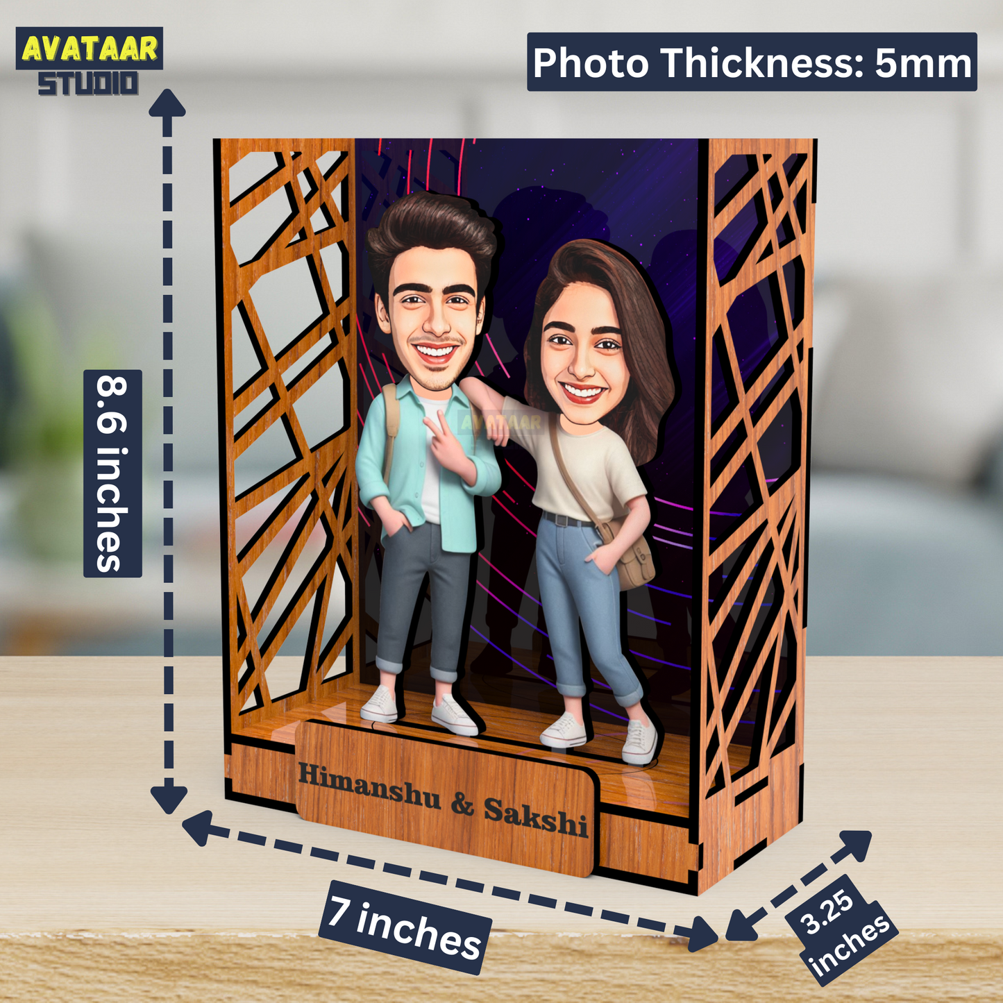 Avataar Studio Personalized Gift for Husband, Wife, Boyfriend, Girlfriend Character Caricature Photo Frame Unique Design Customized Gift for Friends & Family Return Gift (BRO SIS 2 BOX)