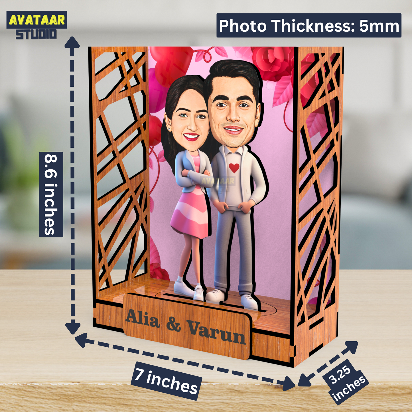 Avataar Studio Personalized Gift for Husband, Wife, Boyfriend, Girlfriend Character Caricature Photo Frame Unique Design Customized Gift for Friends & Family Return Gift (Couple 3 BOX)