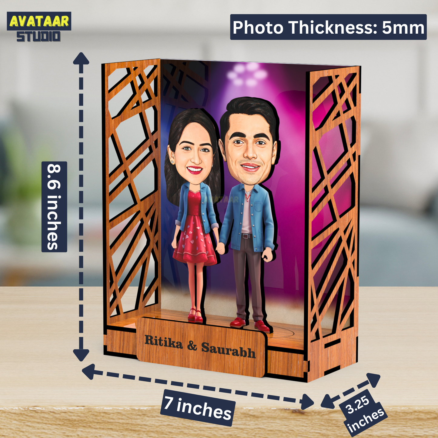 Avataar Studio Personalized Gift for Husband, Wife, Boyfriend, Girlfriend Character Caricature Photo Frame Unique Design Customized Gift for Friends & Family Return Gift (Couple 5 BOX)