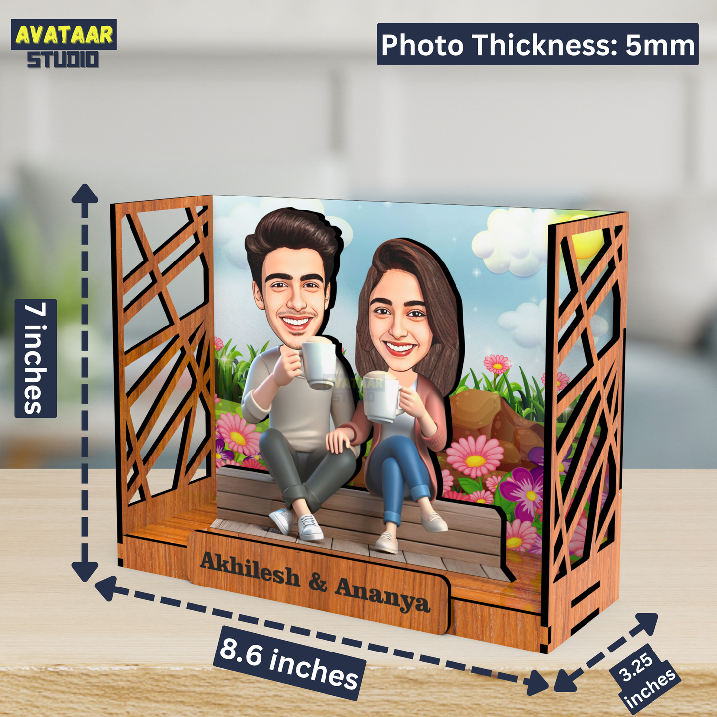 Avataar Studio Personalized Gift for Husband, Wife, Boyfriend, Girlfriend Character Caricature Photo Frame Unique Design Customized Gift for Friends & Family Return Gift (COUPLE 11 BOX)