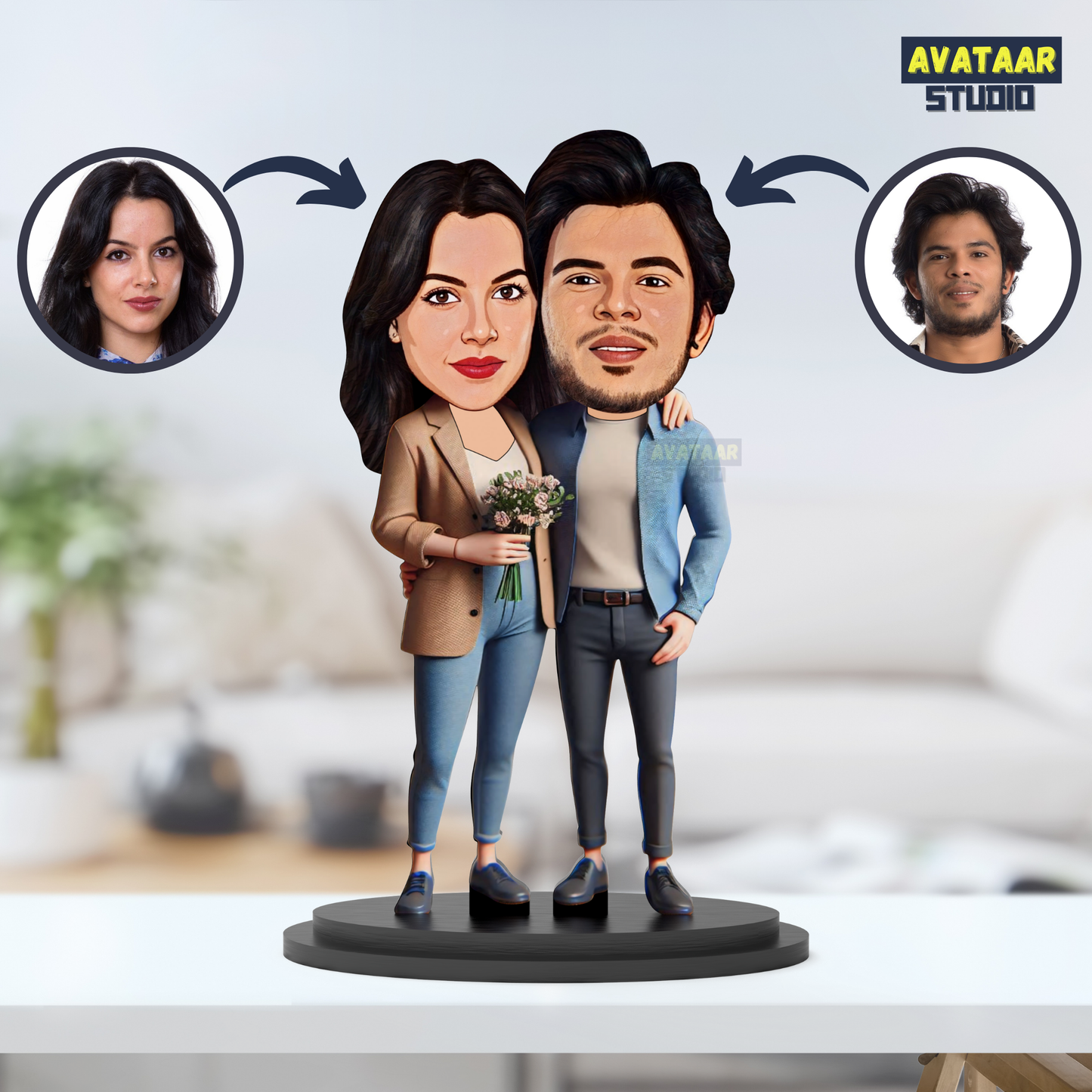 Avatar Stand Personalized Gift for Husband, Wife, Boyfriend, Girlfriend Character Caricature Photo Frame Unique Design Customized Gift for Friends & Family Return Gift (Couple 10)