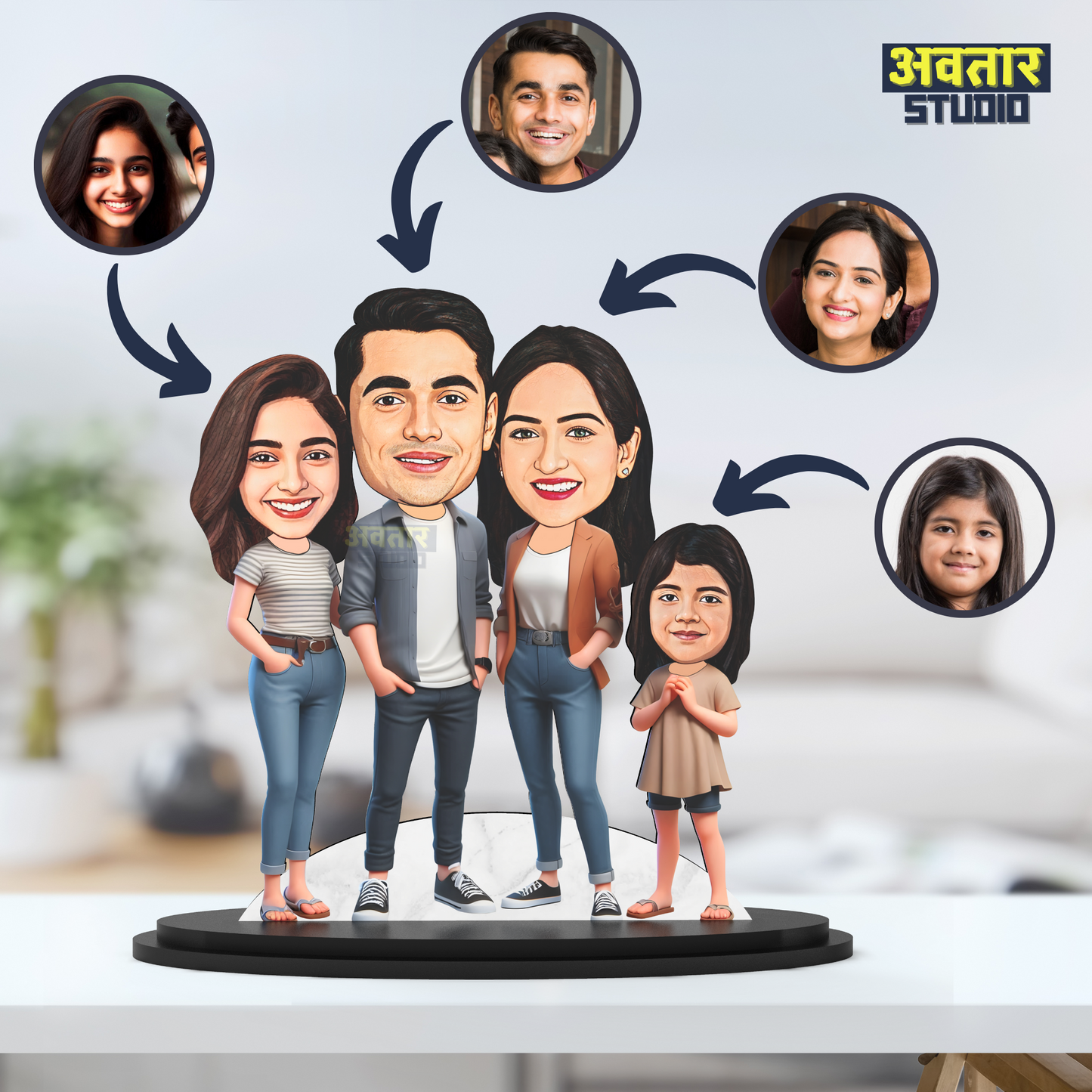 Avatar Studio Personalized Gift for Husband, Wife, Kids, Sister, Brother Character Caricature Photo Frame Unique Design Customized Gift for Friends & Family (Family of Four - 3)