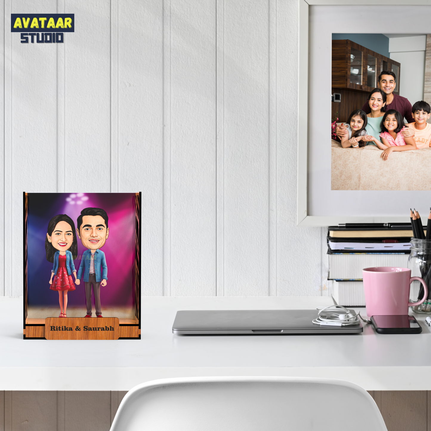 Avataar Studio Personalized Gift for Husband, Wife, Boyfriend, Girlfriend Character Caricature Photo Frame Unique Design Customized Gift for Friends & Family Return Gift (Couple 5 BOX)
