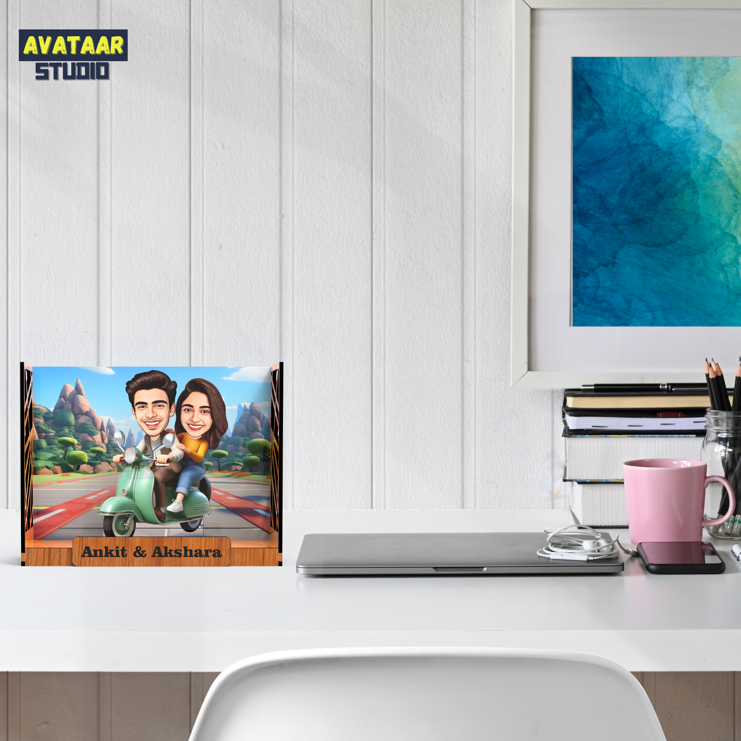 Avataar Studio Personalized Gift for Husband, Wife, Boyfriend, Girlfriend Character Caricature Photo Frame Unique Design Customized Gift for Friends & Family Return Gift (COUPLE 13 BOX)