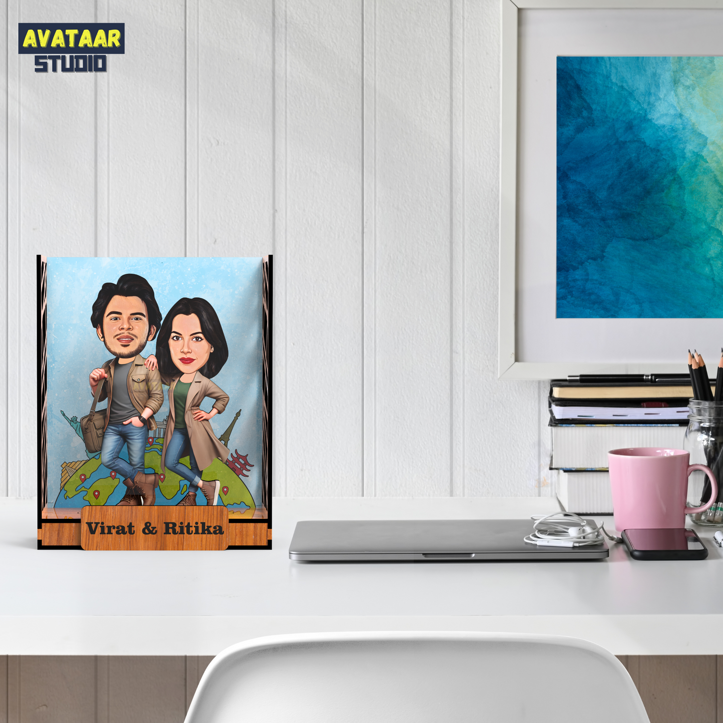 Avataar Studio Personalized Gift for Husband, Wife, Boyfriend, Girlfriend Character Caricature Photo Frame Unique Design Customized Gift for Friends & Family Return Gift (COUPLE 8 BOX)