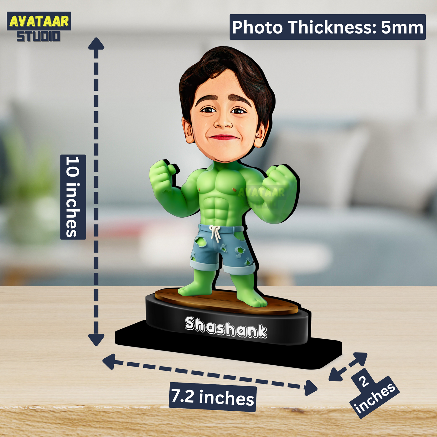 AVATAAR STUDIO Personalized Gift for Kids, Friends Character Caricature Photo Frame Unique Design Customized Gift for Children, Return Gift Idea (HULK, With Name)