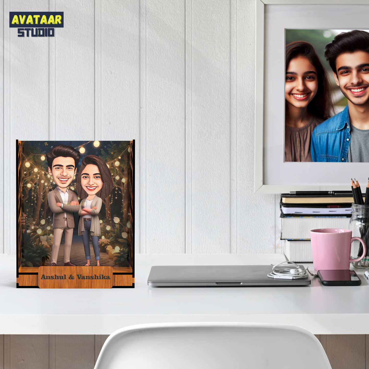 Avataar Studio Personalized Gift for Husband, Wife, Boyfriend, Girlfriend Character Caricature Photo Frame Unique Design Customized Gift for Friends & Family Return Gift (COUPLE 9 BOX)