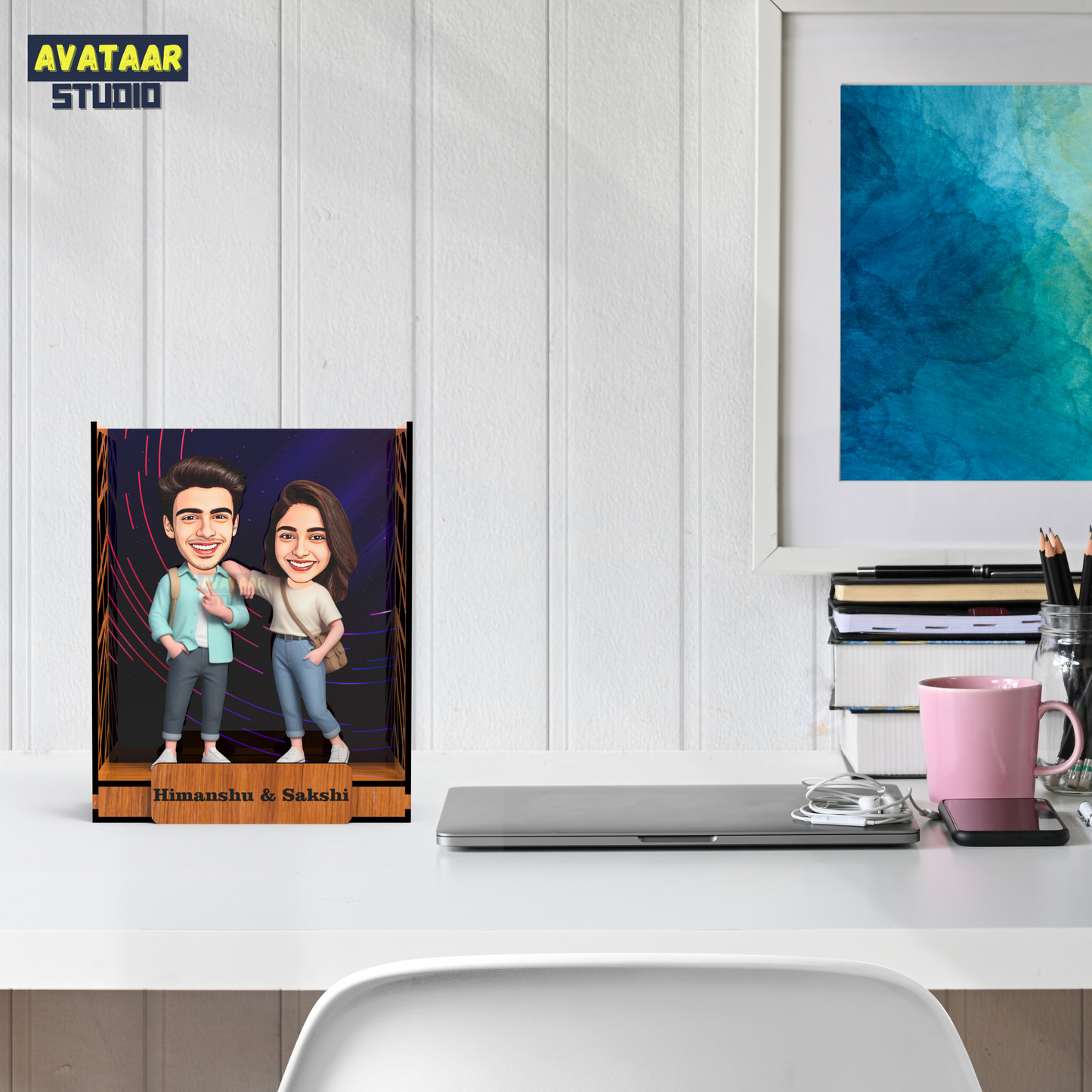 Avataar Studio Personalized Gift for Husband, Wife, Boyfriend, Girlfriend Character Caricature Photo Frame Unique Design Customized Gift for Friends & Family Return Gift (BRO SIS 2 BOX)