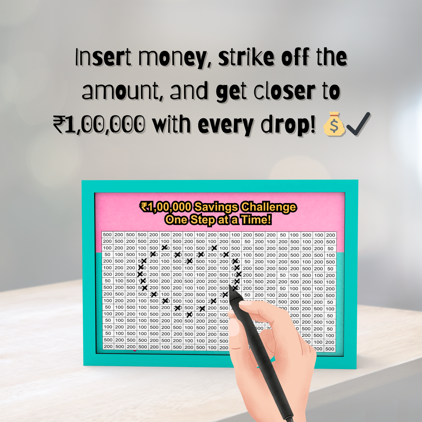 Wooden Money Saving Box for Adults & Kids – Target ₹25,000 / ₹1,00,000 | Colorful Coin Bank with Number Tracker & Transparent Sides | Piggy Bank, Savings Box Gift Idea (Design 4)