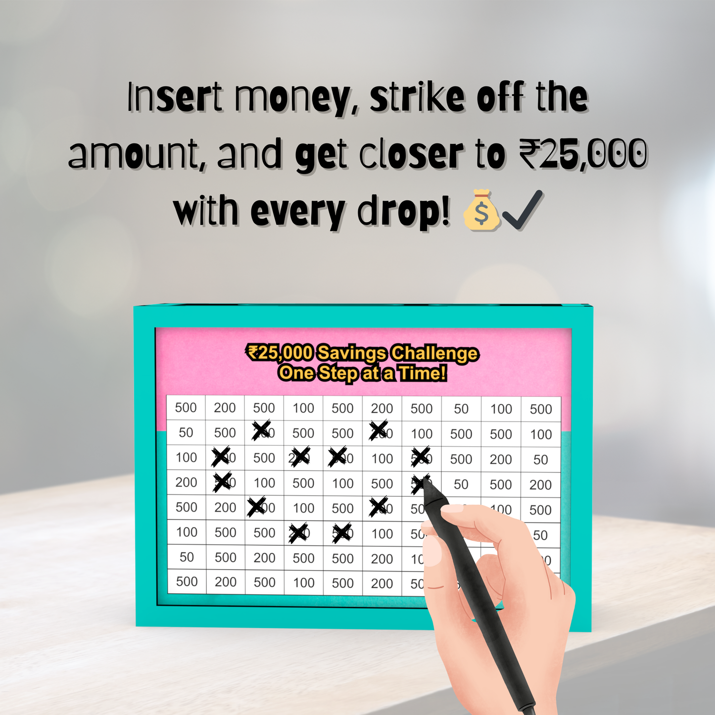 Wooden Money Saving Box for Adults & Kids – Target ₹25,000 / ₹1,00,000 | Colorful Coin Bank with Number Tracker & Transparent Sides | Piggy Bank, Savings Box Gift Idea (Design 4)