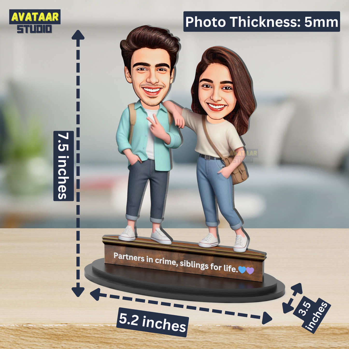 Avatar Studio Personalized Gift for Brother, Sister, Friends Character Caricature Photo Frame Unique Design Customized Gift for Bhai Dooj & Rakshabandhan (BRO SIS - 2)